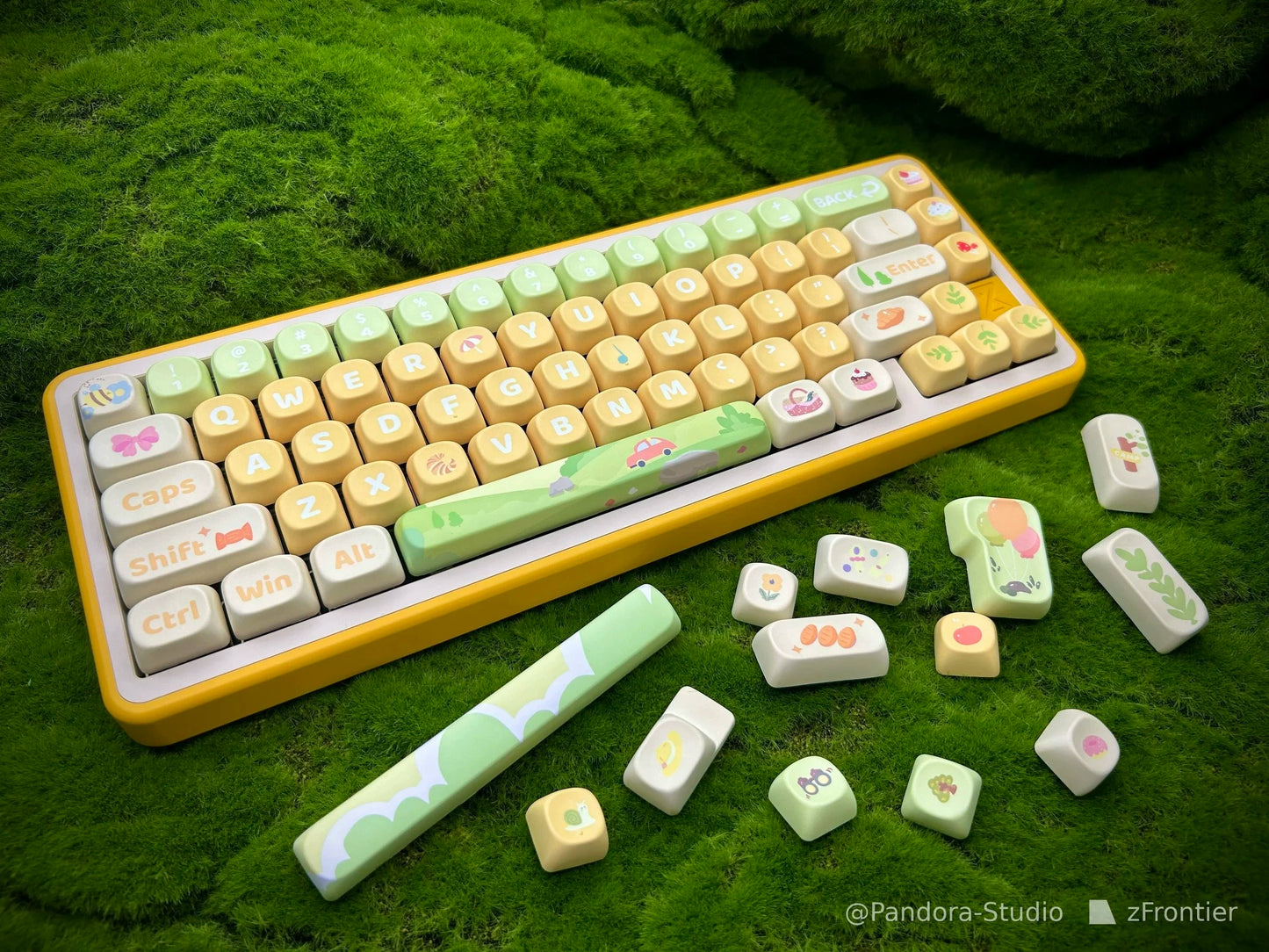 Pastel Green Yellow Go Picnic Spring Break Soa Profile Kawai Keycap Set Pandora Studio 142 Keys