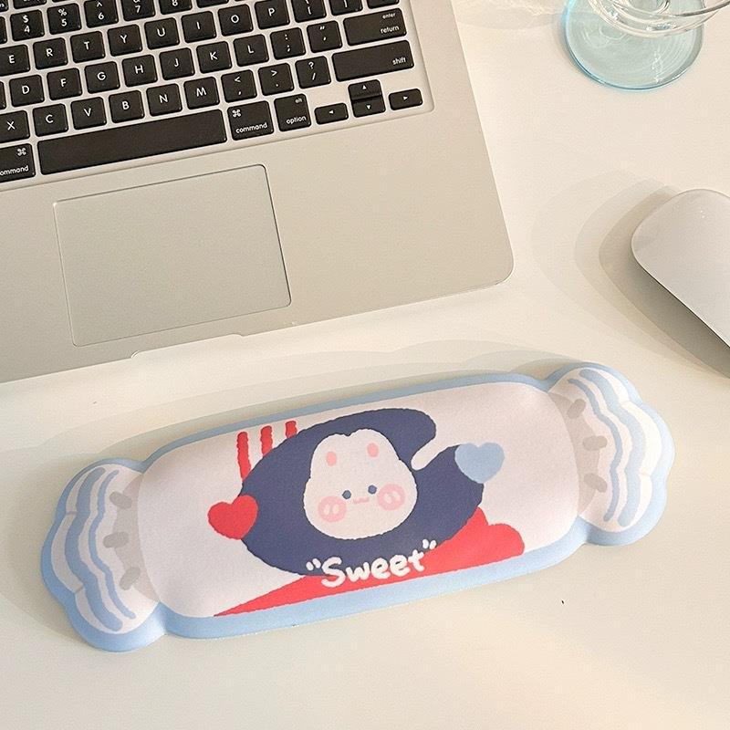 Pastel Blue Creamy White Cute Rabbit Milky Candy Mouse Pad Wrist Rest Pad Keyboard Study Supplies Office Must-have