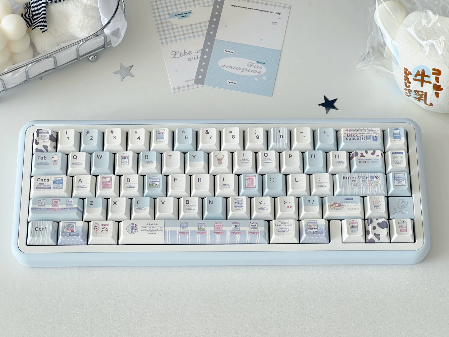 #0297 Hokkaido Milk Blue and White Japanese Style PBT Keycaps for Mechanical Keyboards Designed By SeeYou