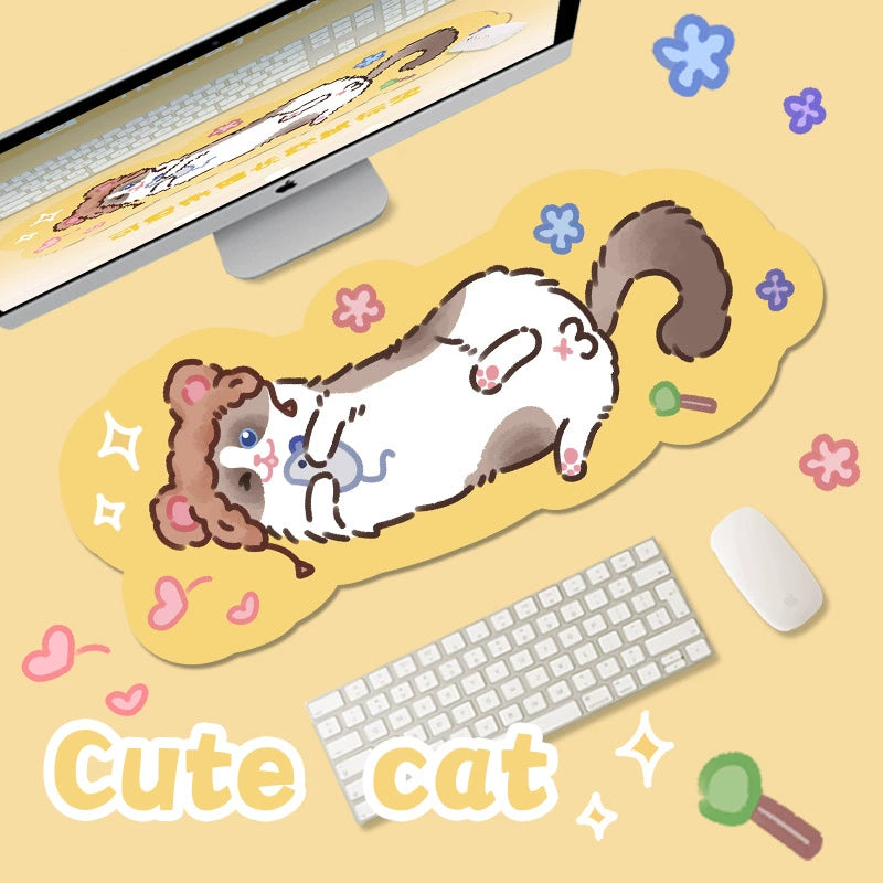 Kitty Cat Shaped Large Soft Mousepad Table Mat Kawaii Cute Cartoon Unique Girl Computer Desk Mat Keyboard Pad