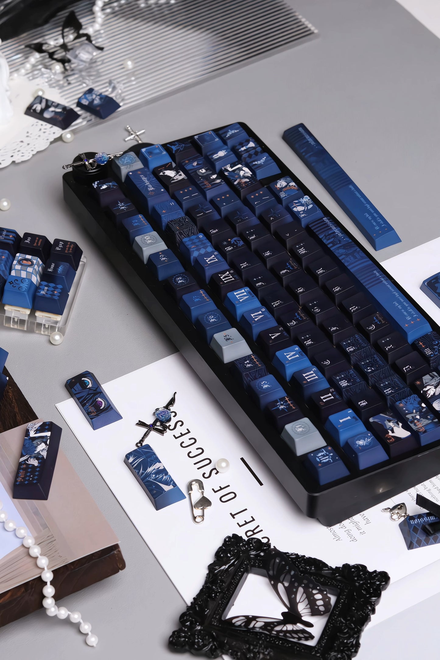 #0247 Black Deacon Themed Keycaps Cobalt Blue Ink Black Cool Style（not including keyboard）
