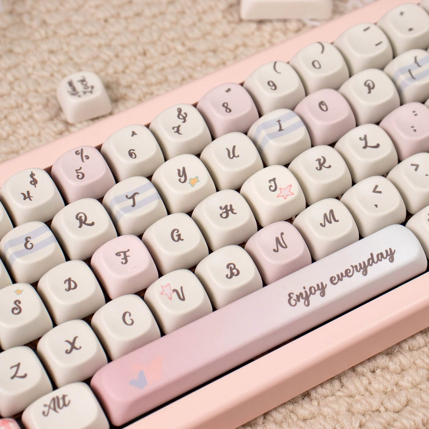 043 Pastel Pink Blue Grids Garden Keycap Cherry/ MOA Profile 152 keys BeeFun design