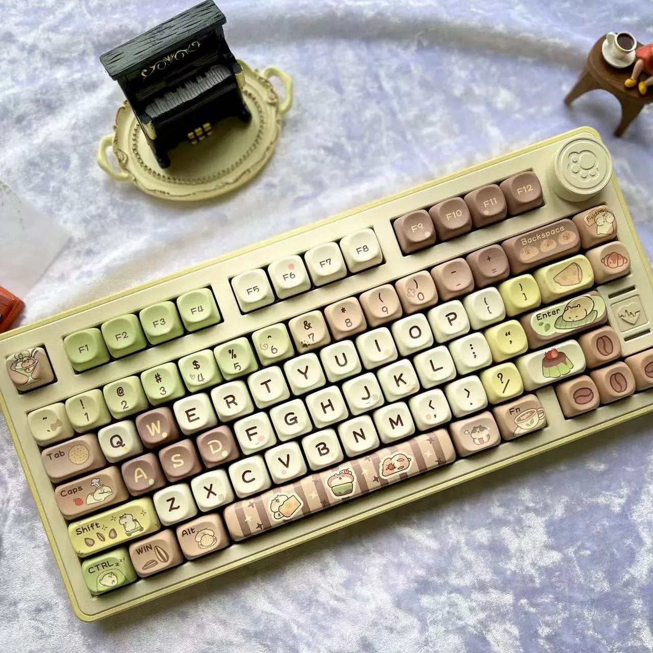 083 Humsters' Afternoon Tea Time Coffee Green Color Cute Keycaps MOA profile 130 keys