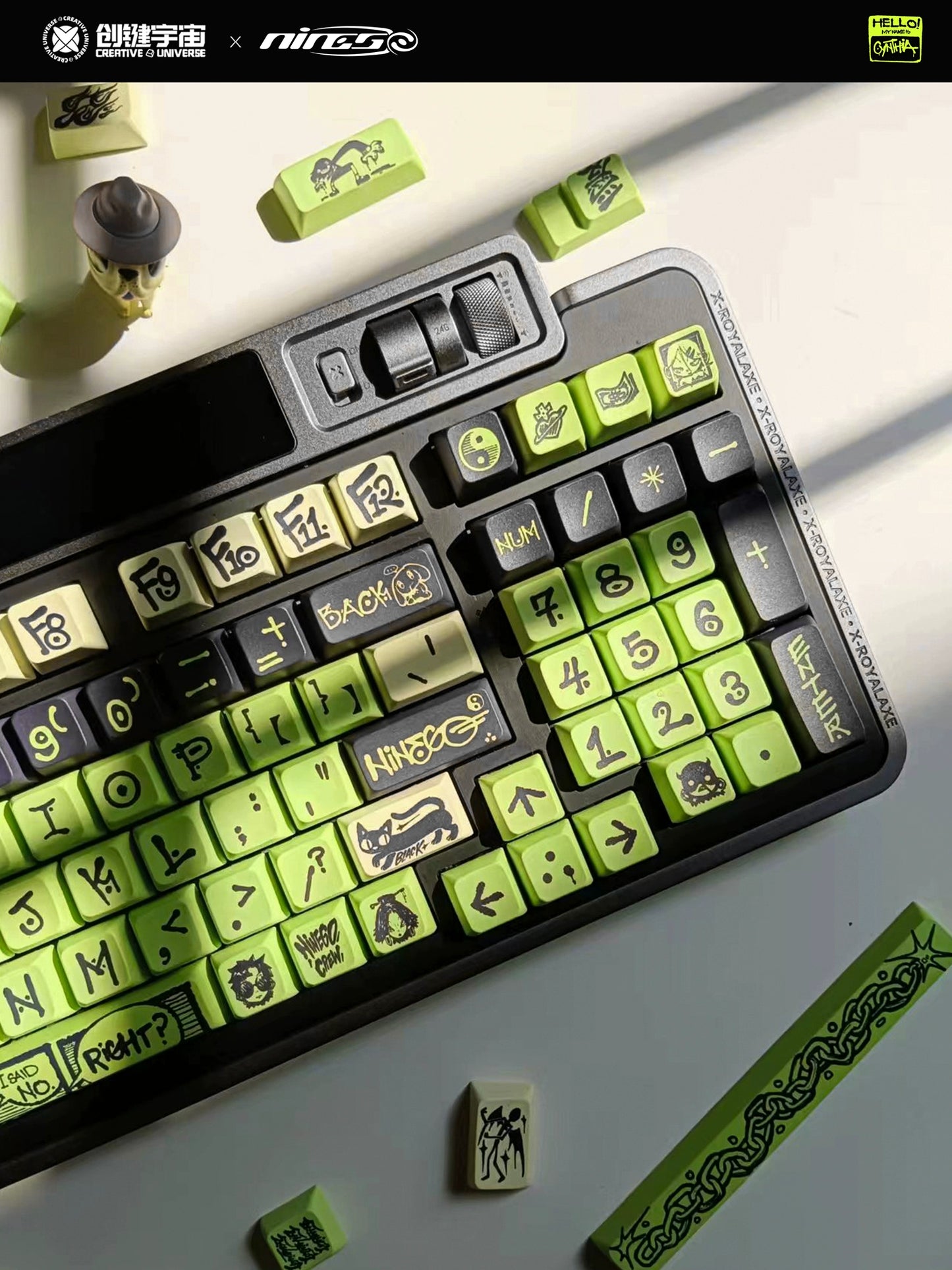 025 Bright Green NINEGO street artists designer PBT MDA profile 135 keys keycap set