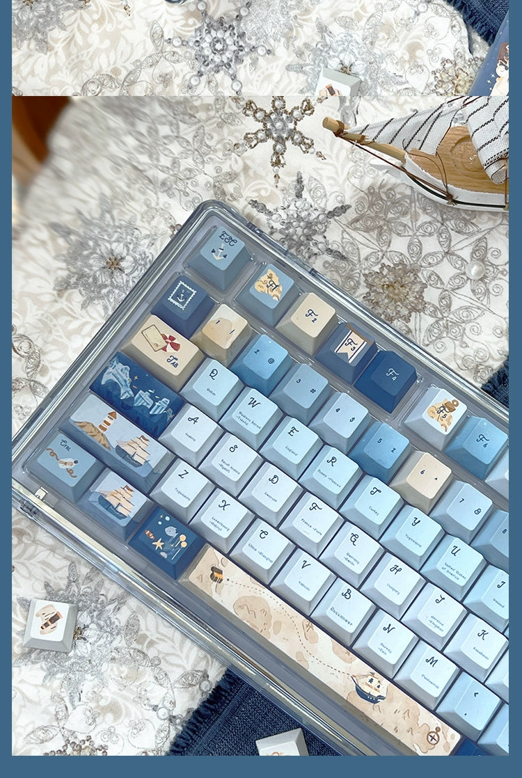 085 Nautical Chart Blue Retro Ocean Theme 138-keys Keycap