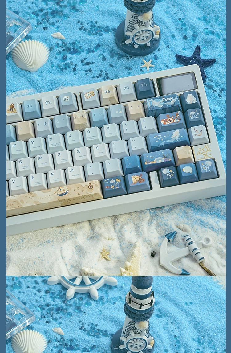 085 Nautical Chart Blue Retro Ocean Theme 138-keys Keycap