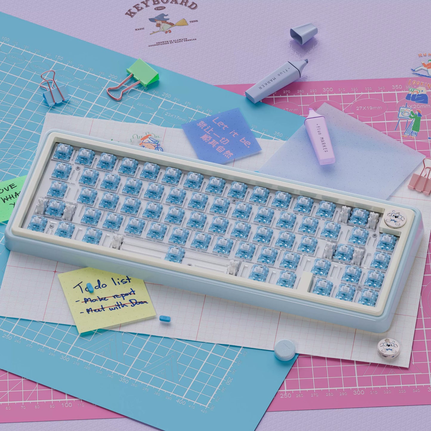 UR65 Blue/Pink/Red Mechanical Customized Keyboard (Tri-mode Gasket Hot Swap RGB Support QMK/VIA)