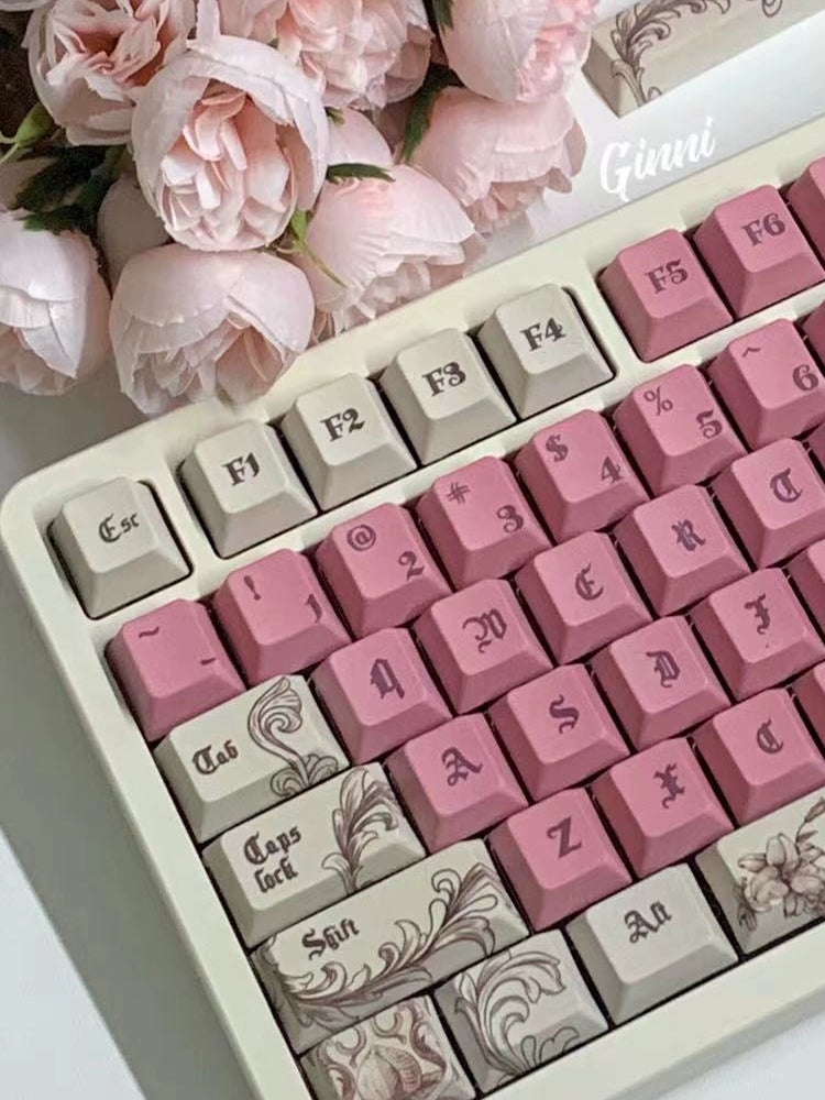 062 Gothic Manuscript Rose Pink Bean Red and Beige 145 keys Cherry Profile Custom Keycaps Designed By Sanyueqing