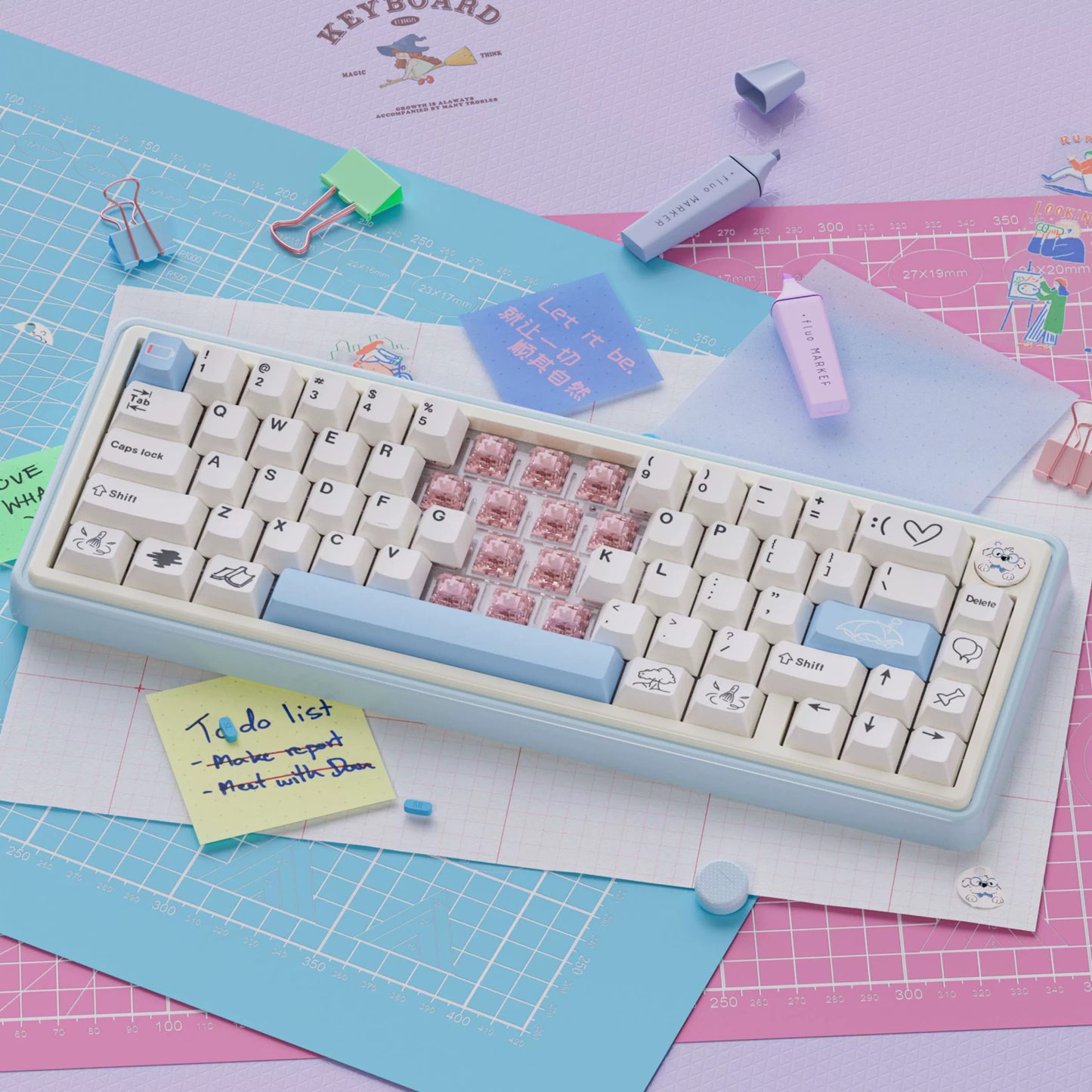 UR65 Blue/Pink/Red Mechanical Customized Keyboard (Tri-mode Gasket Hot Swap RGB Support QMK/VIA)
