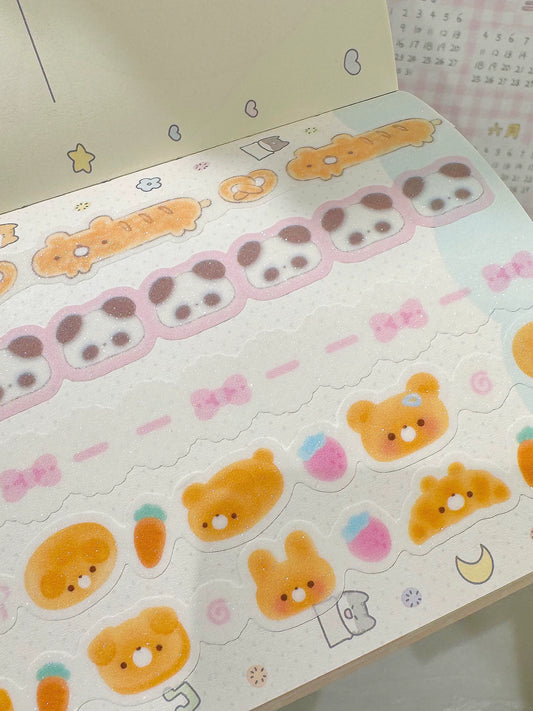 TUUO Cute Bear /panda /bowtie/ Bread Shaped Shiny Adhesive Matte Decorative Tape Stickers for Bullet Journal / Planner