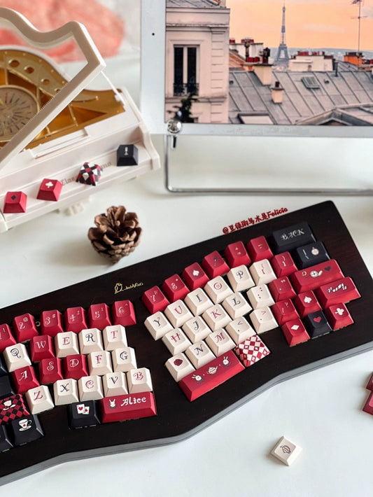 Retro Red and Black Alice Cherry Profile Keycap Set Designed By Dirty Cat Studio