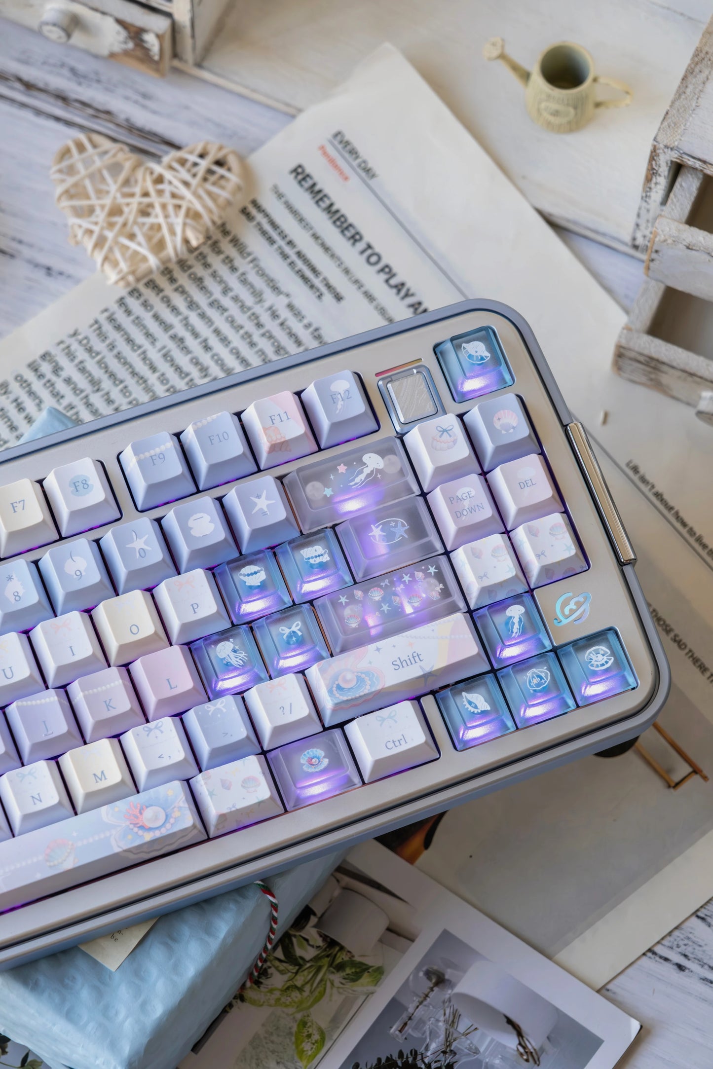 #0269 Pastel Seashell Jellyfish Pearls Keycaps With Foggy Pc Novelty Cherry Profile Designed By Miller