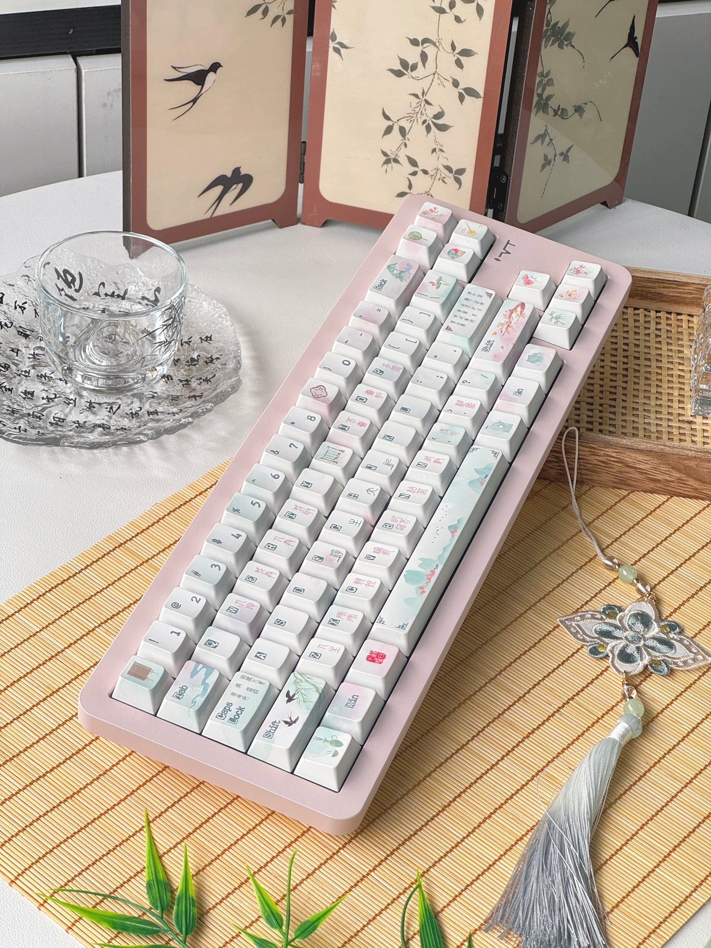 #0228 Floating Life Memoirs Pink Green Chinese Ancient Style Fresh Keycap Cherry Profile Designed By MoCoo（not including keyboard）