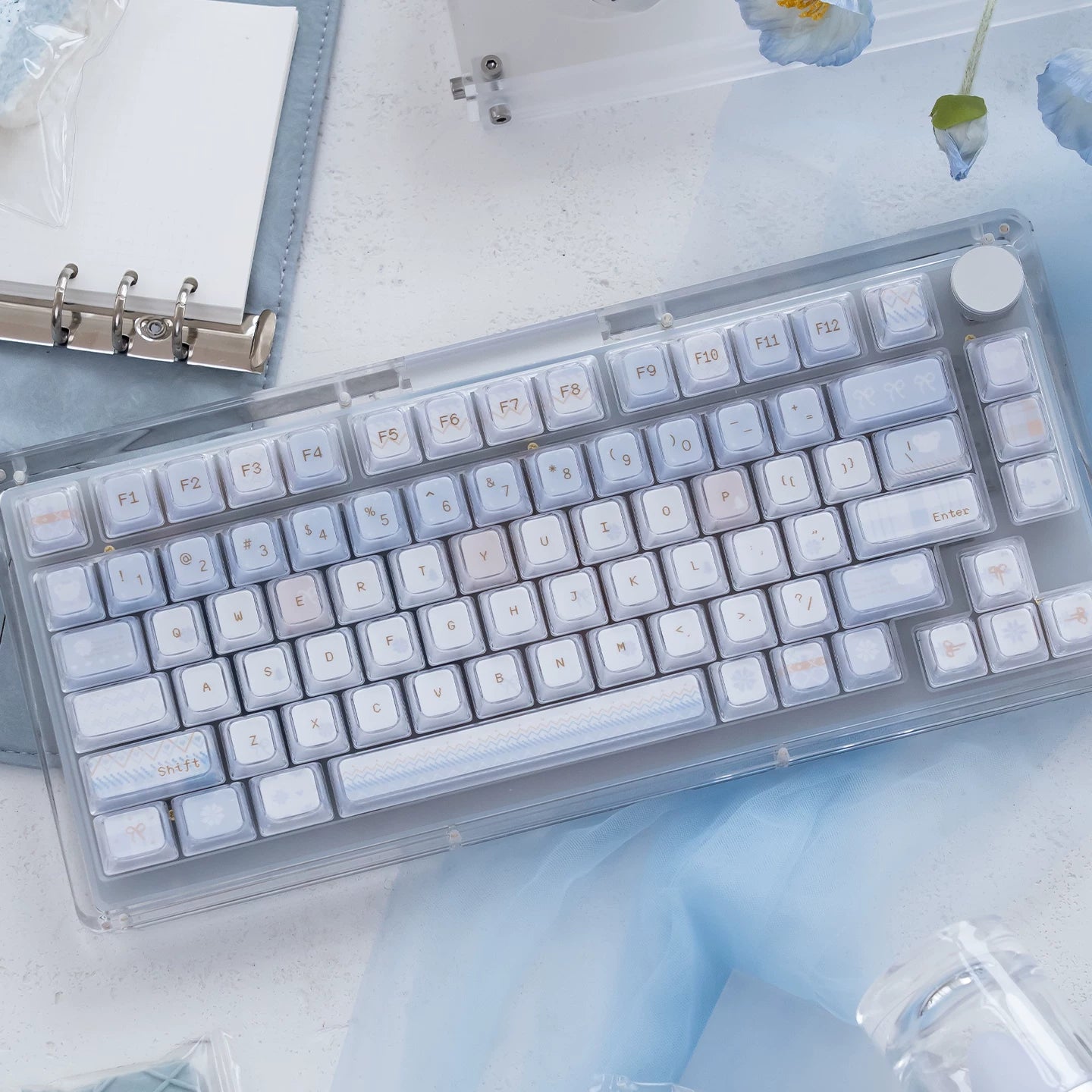 #0255 Light Blue Winter Letter Crystal Jelly Keycap KDA Profile PBT + PC Double-layer Designed By URE