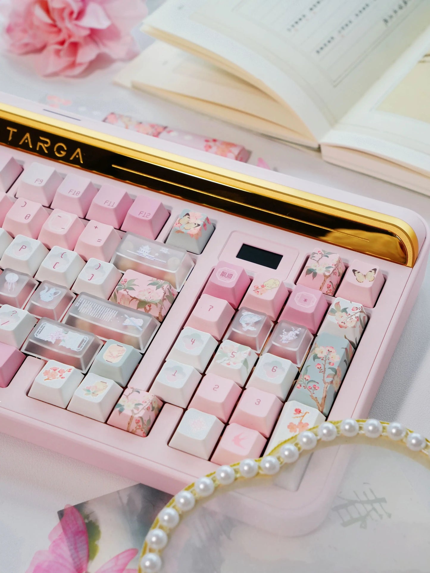 #0264 Begonia Sleepless Keycap Pink Green + Fog Transparent Pc Cherry Profile Designed By Miller