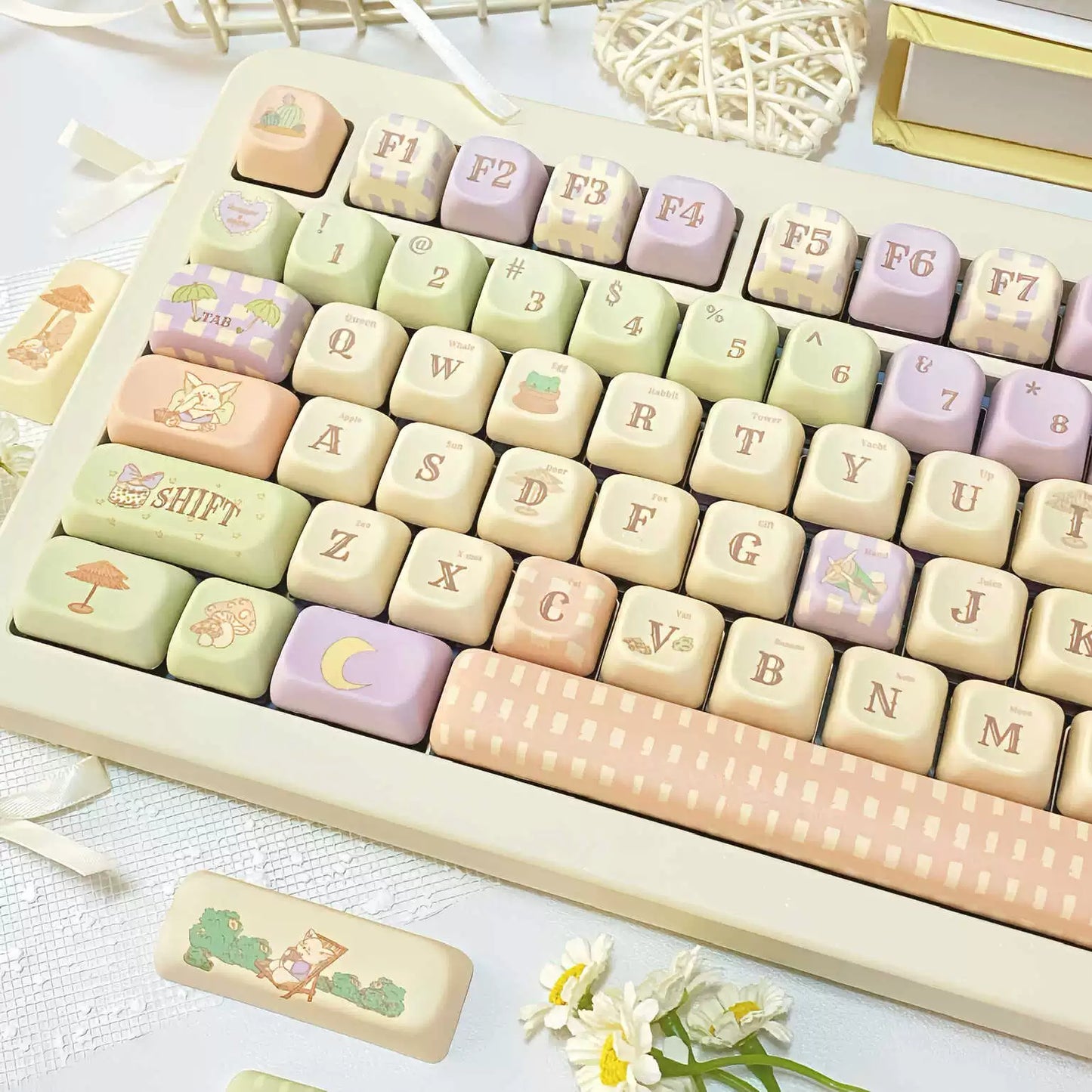 038 Fennec Eoa Profile Pastel Purple Green Yellow Keycaps 143 Keys