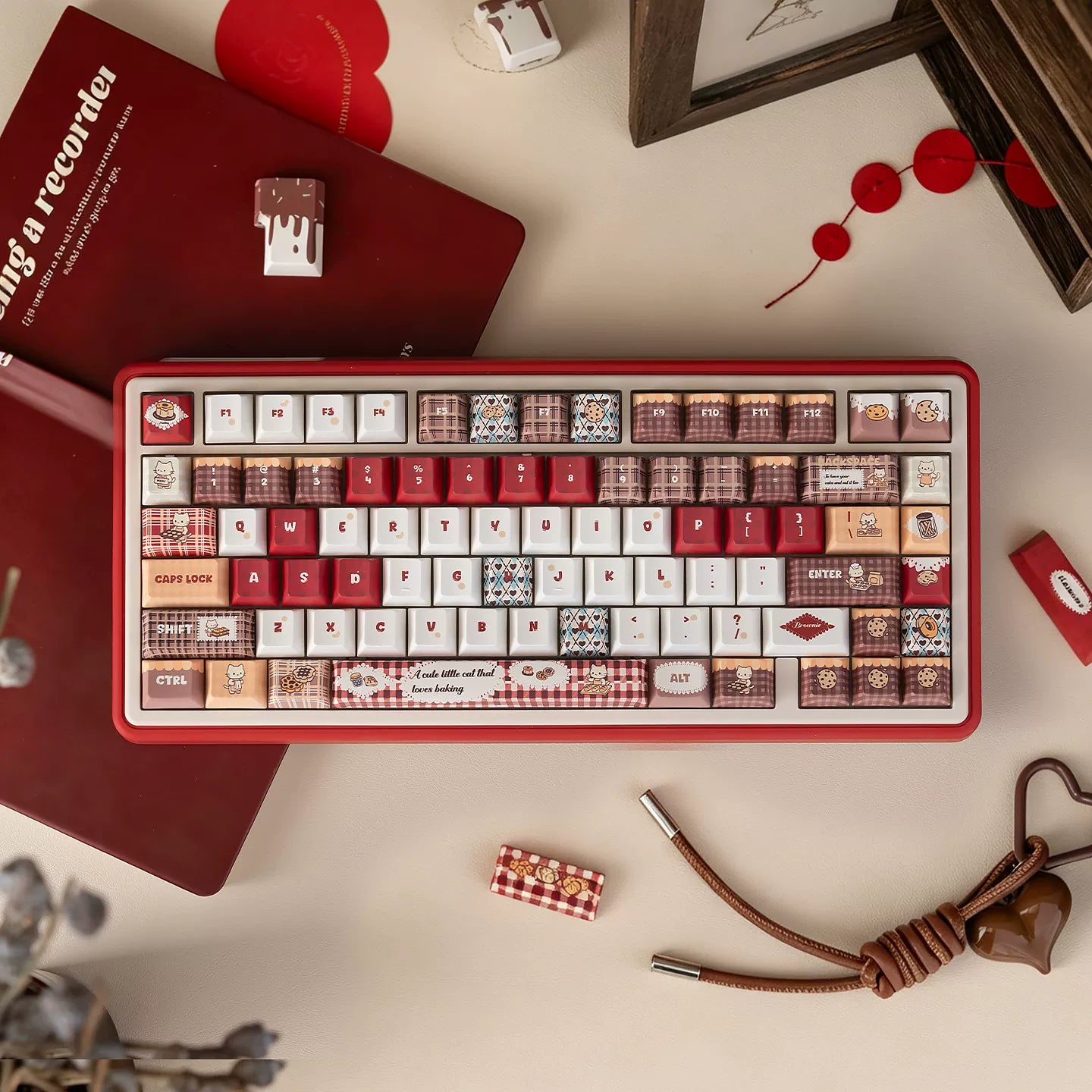 #0293 Baking Cat Cherry Profile Red Chocolate Keycap Designed By URE
