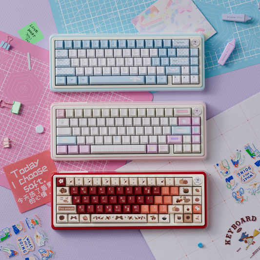 UR65 Blue/Pink/Red Mechanical Customized Keyboard (Tri-mode Gasket Hot Swap RGB Support QMK/VIA)