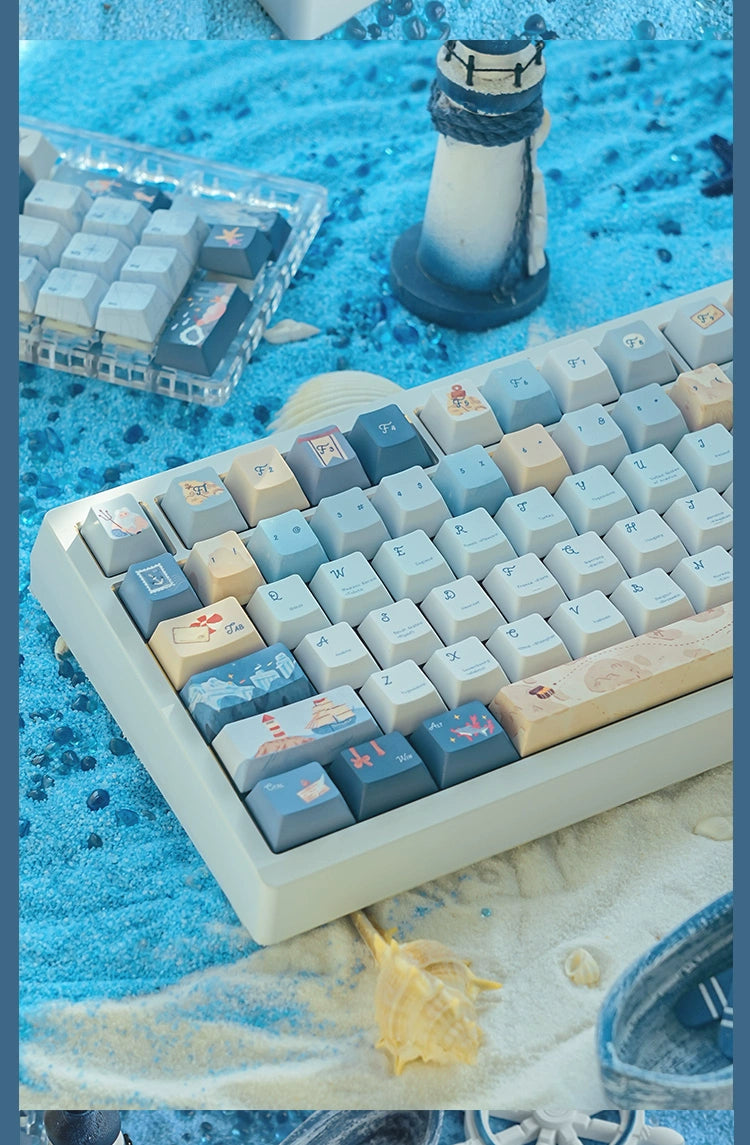 085 Nautical Chart Blue Retro Ocean Theme 138-keys Keycap