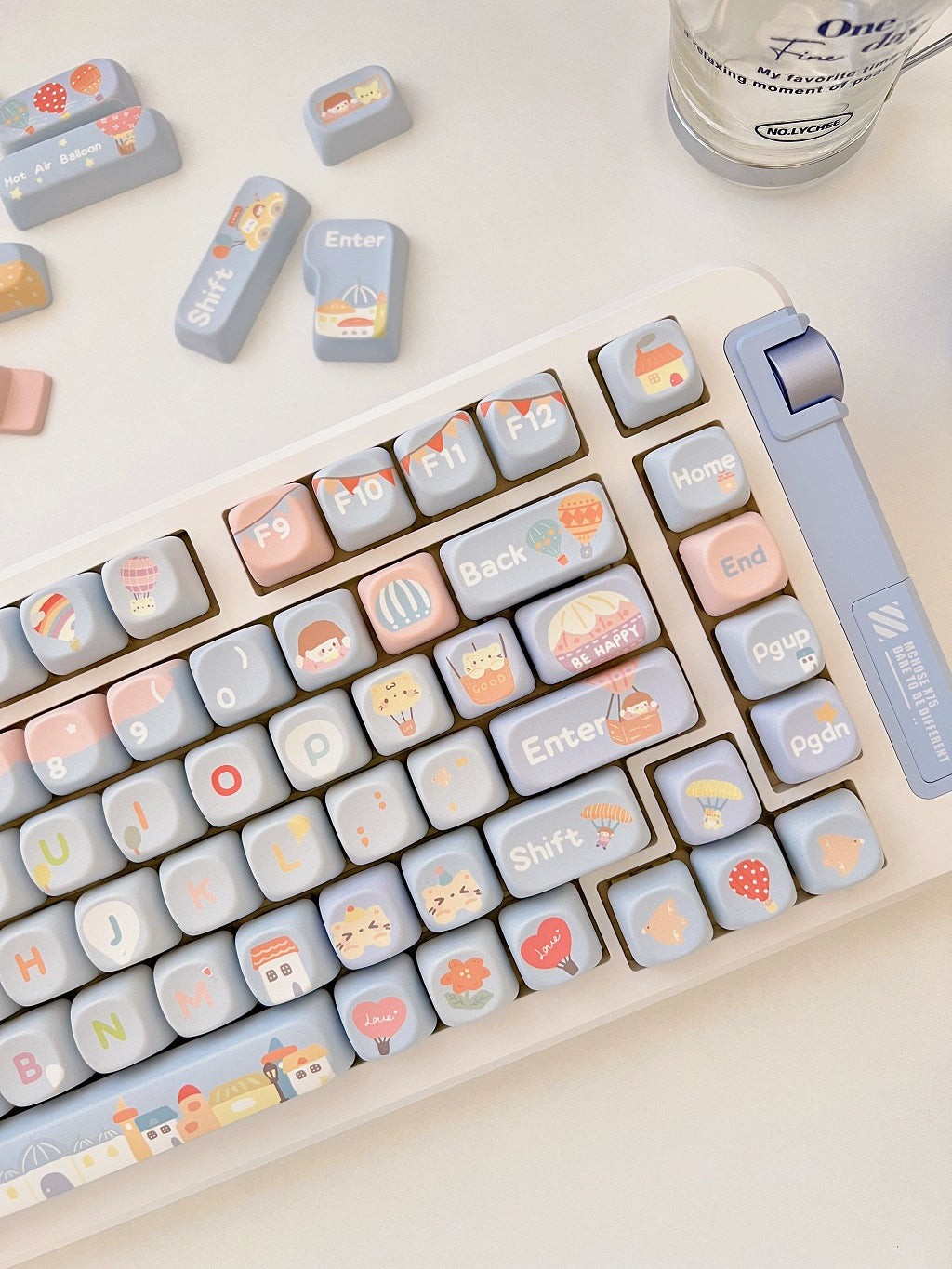 070 Pale Blue Hot Air Balloon MOA Profile 141 Keys Customized Mechanical Keyboard Keycaps