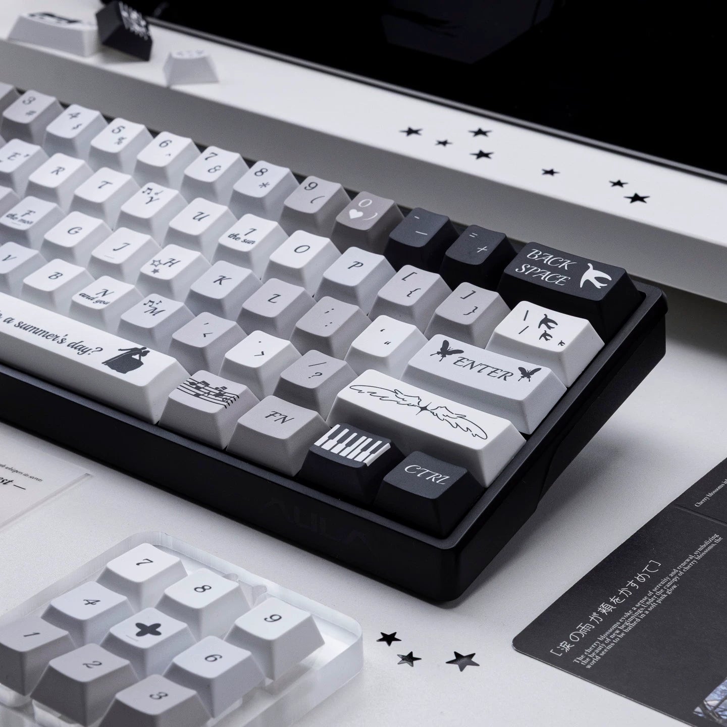 #0271 Black White Gray Cute Serenade Keycap Cherry Profile (not Including Keyboard)