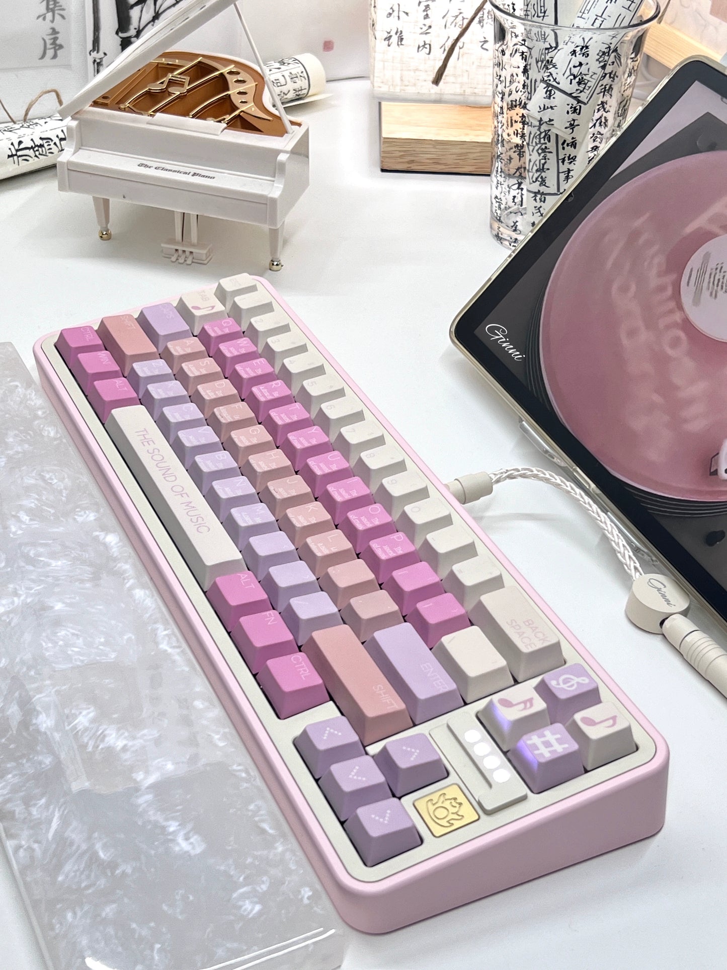 Sound of Music Pastel Pink Lilac Beige Cute Melody Notes Cherry Profile Customized Keycaps