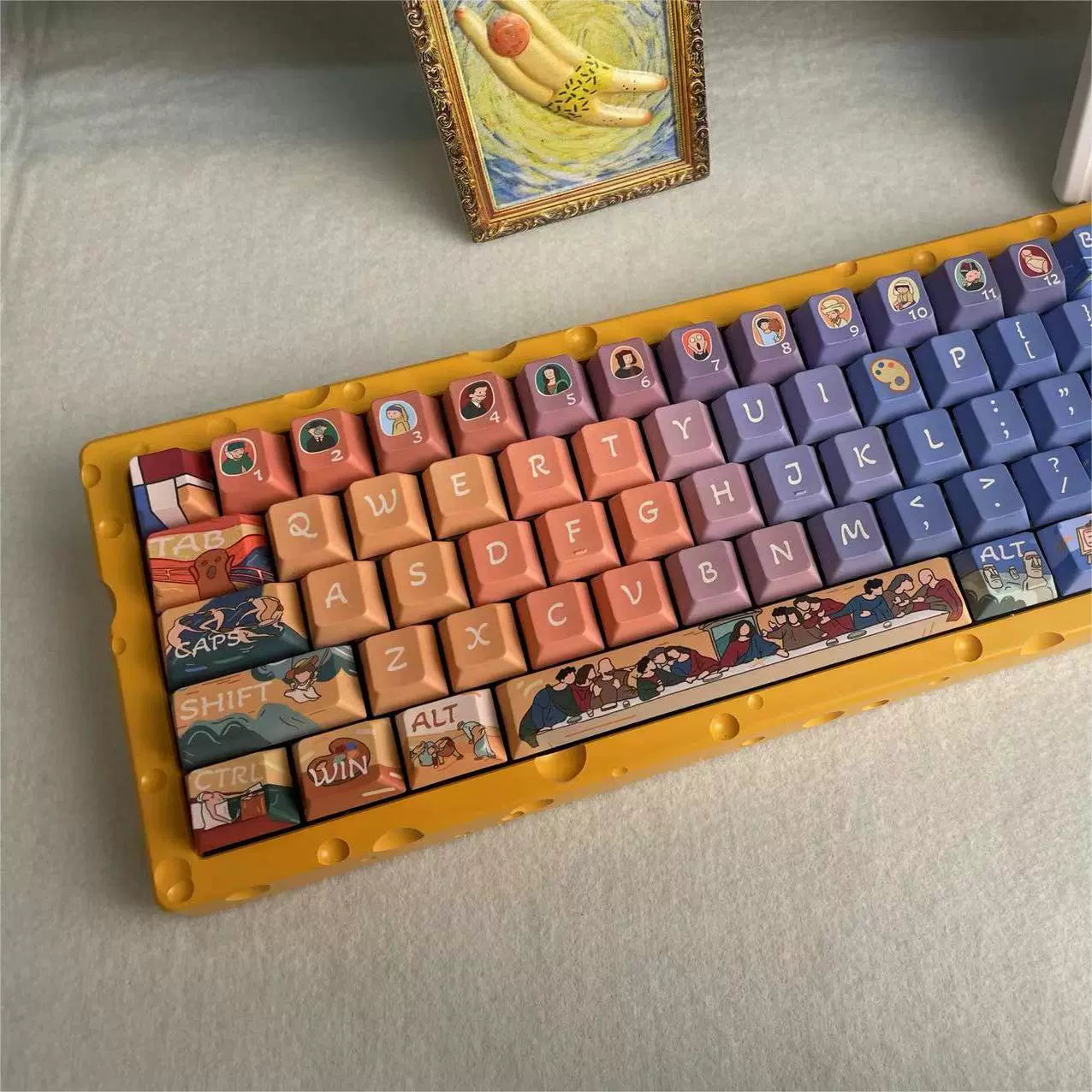 024 Blue Orange Artist's Classic Oil Painting MDA Profile Keycap 142 keys Designed By Bobo Cat Studio