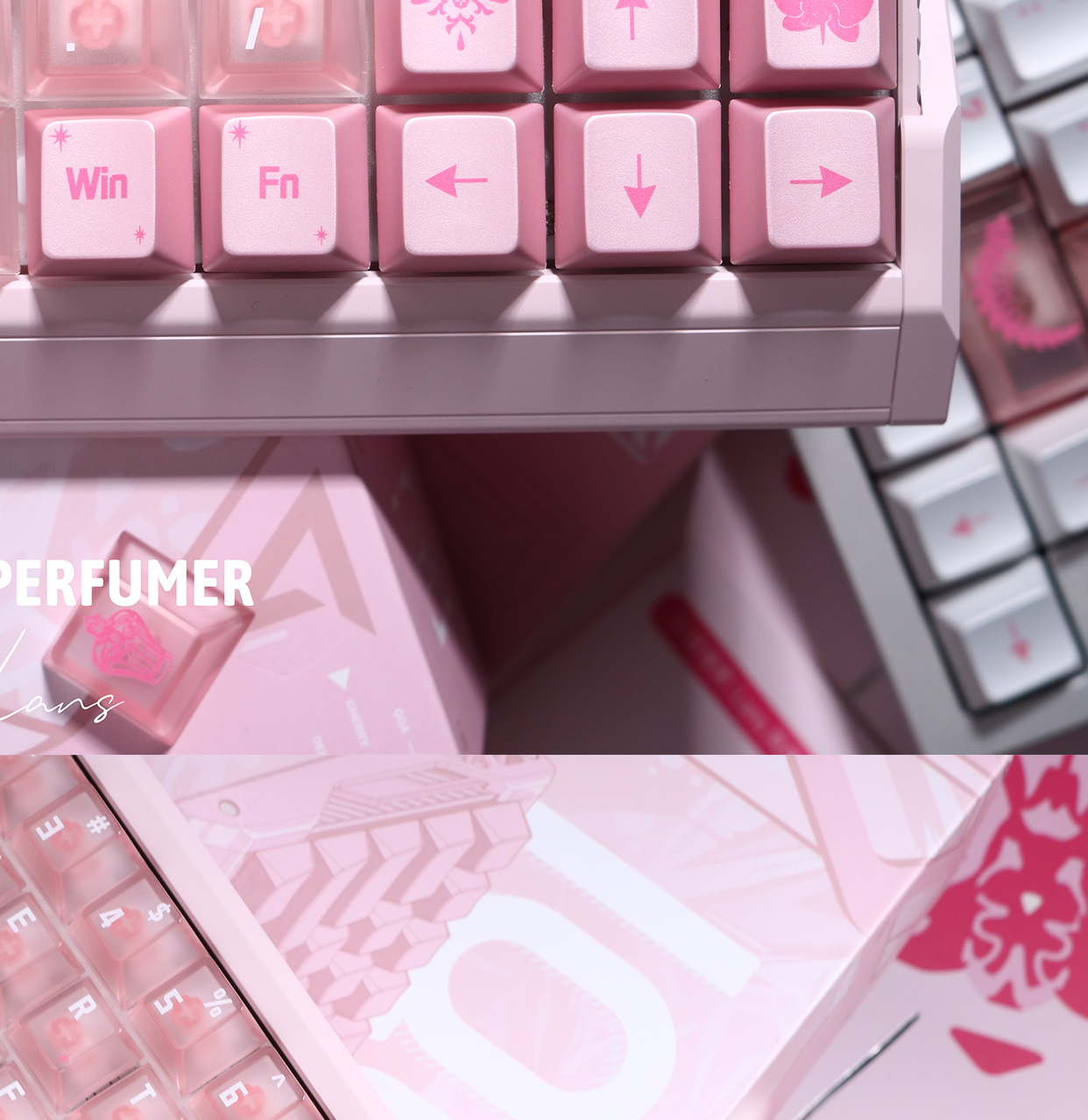 #0278 Pink Metallic Pearlescent Paint Perfumer Keycap + Fog Transparent PC Cherry Profile  Designed By Lans