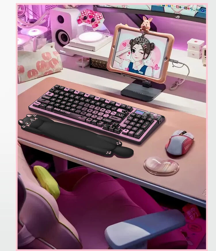 Black Pink Kitty Cat Luffy H98 Wireless Bluetooth Mechanical Keyboard  Designed By Strawberryjam1986 & Fopato