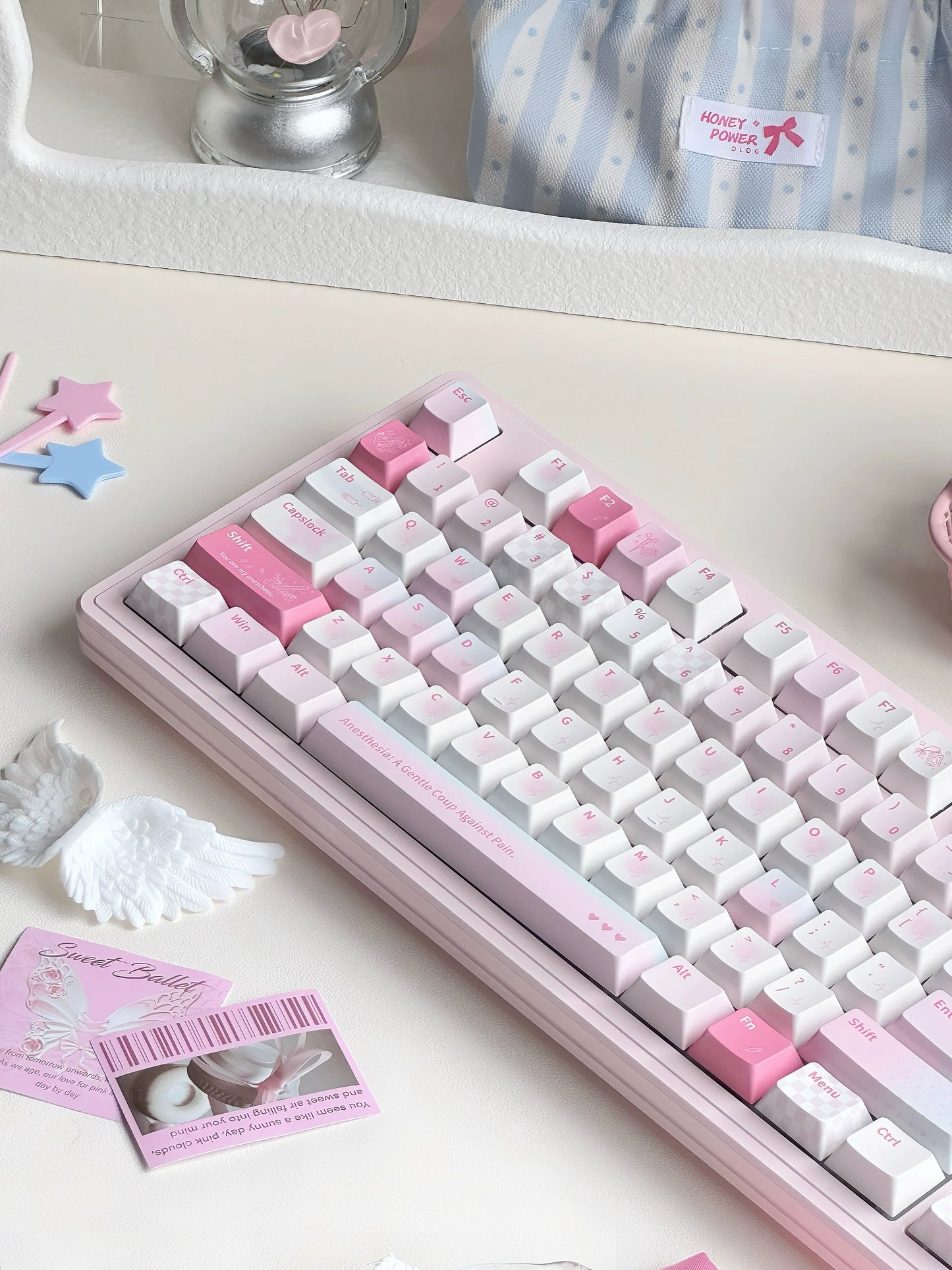 #0287 Anesthetic Cute Cure Light Blue Pink Keycap Cherry Profile Designed By Bluebird