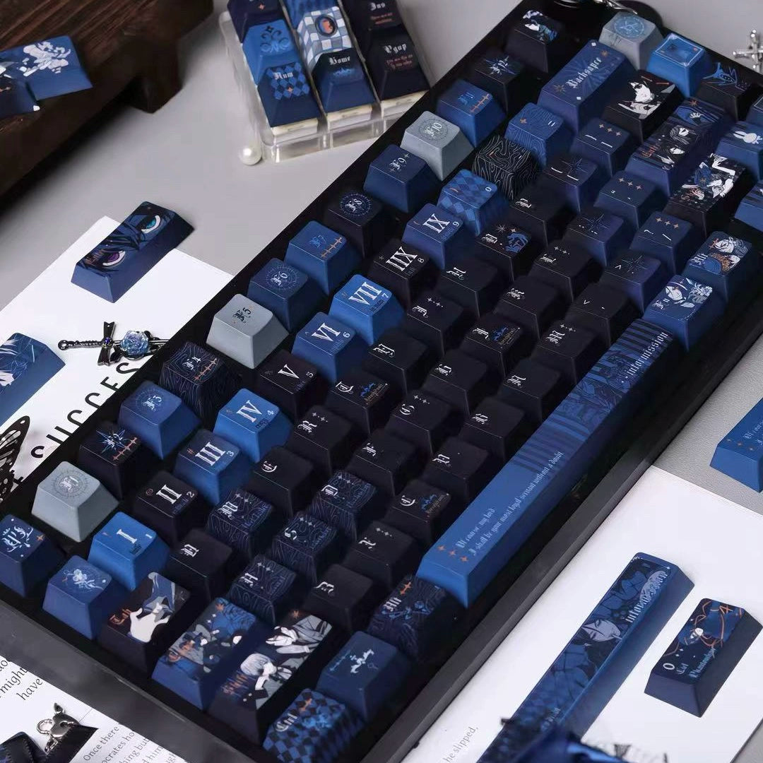 #0247 Black Deacon Themed Keycaps Cobalt Blue Ink Black Cool Style（not including keyboard）