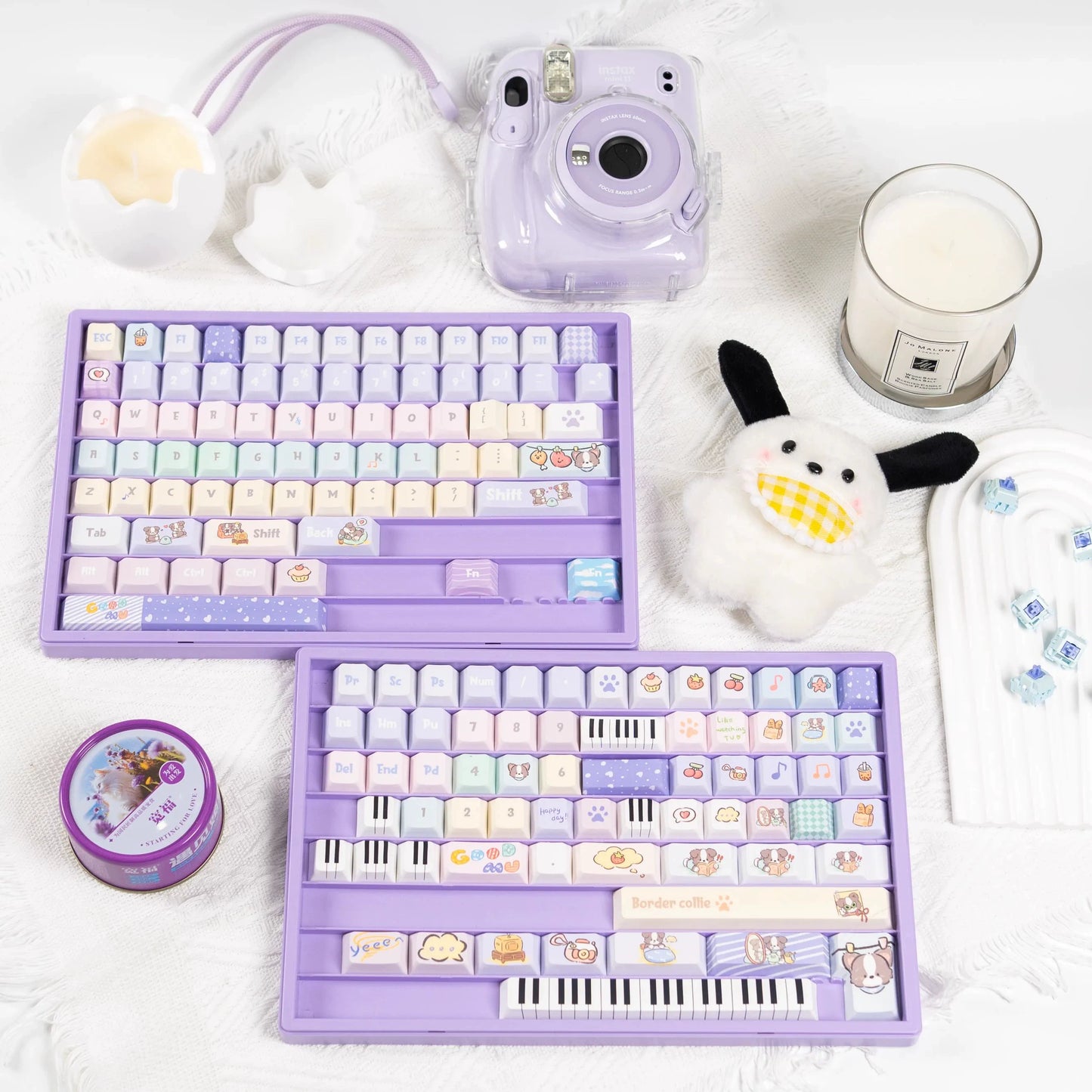 028 Cute Puppy  Music Note Piano Keys Blue Purple Macaron Keycap Cherry Profile