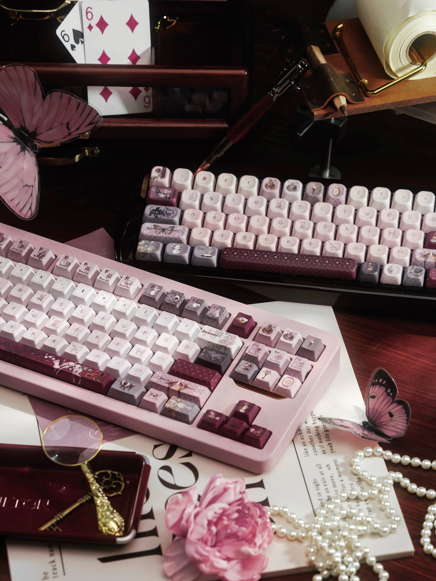 #0249 The Moth's Dream Keycaps Rose Red Grey Cherry /foa Profile (not including keyboard)