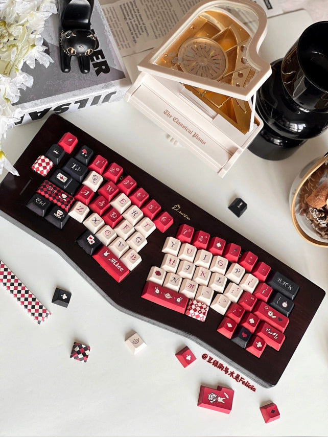 Retro Red and Black Alice Cherry Profile Keycap Set Designed By Dirty Cat Studio