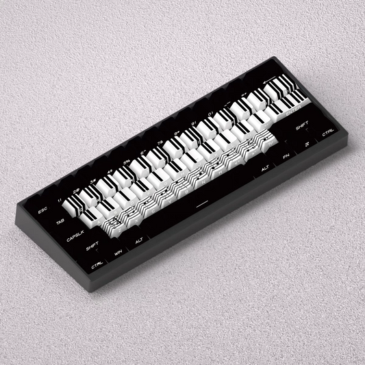 #0185 Black and White Piano Key Music Note Theme Sky City Keycap Side Engraved Translucent PBT (not Including Keyboard)