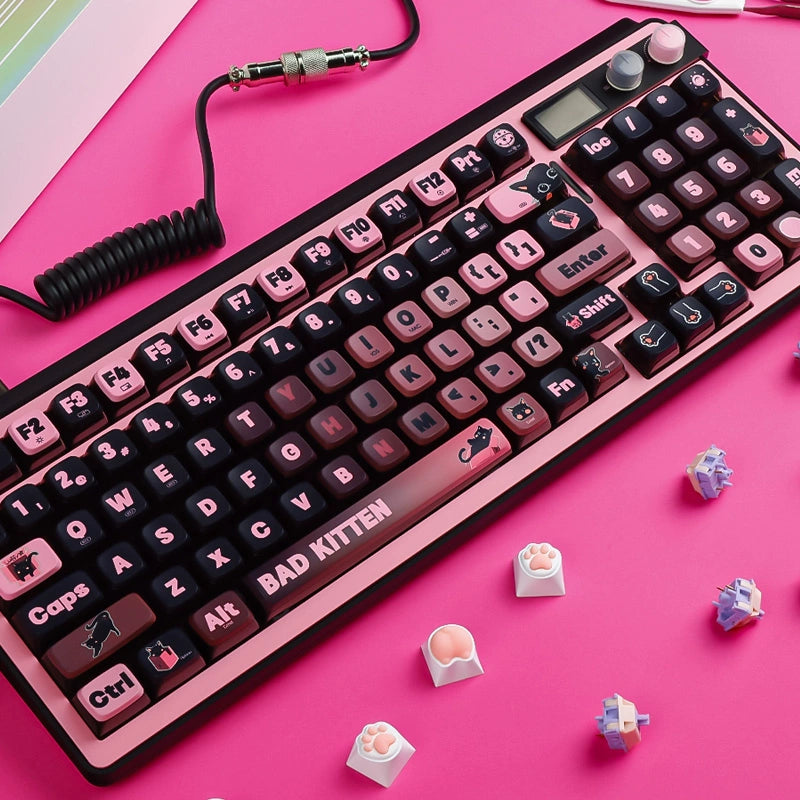 Black Pink Kitty Cat Luffy H98 Wireless Bluetooth Mechanical Keyboard  Designed By Strawberryjam1986 & Fopato