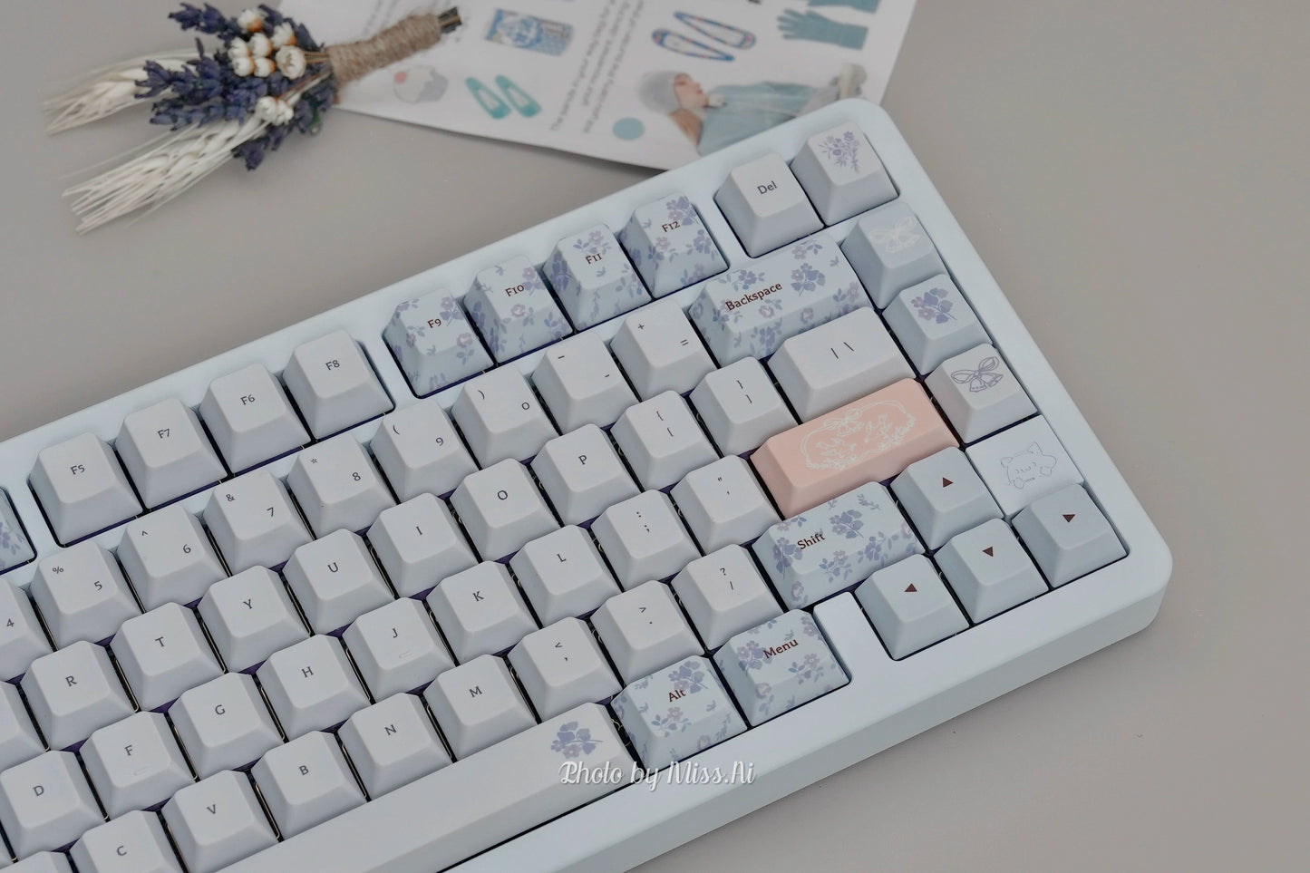 010 Midsummer Night's Dream Light Blue Floral Customized Keycaps 148 Keys Cherry Profile Designed By Keyria Labs