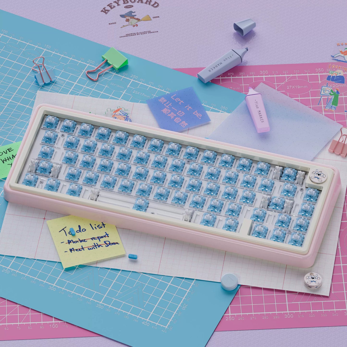 UR65 Blue/Pink/Red Mechanical Customized Keyboard (Tri-mode Gasket Hot Swap RGB Support QMK/VIA)