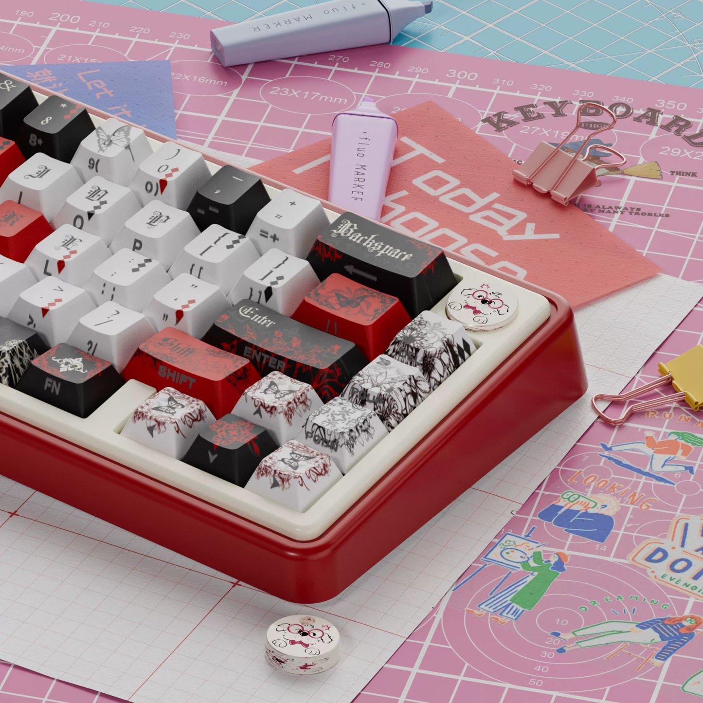 UR65 Blue/Pink/Red Mechanical Customized Keyboard (Tri-mode Gasket Hot Swap RGB Support QMK/VIA)