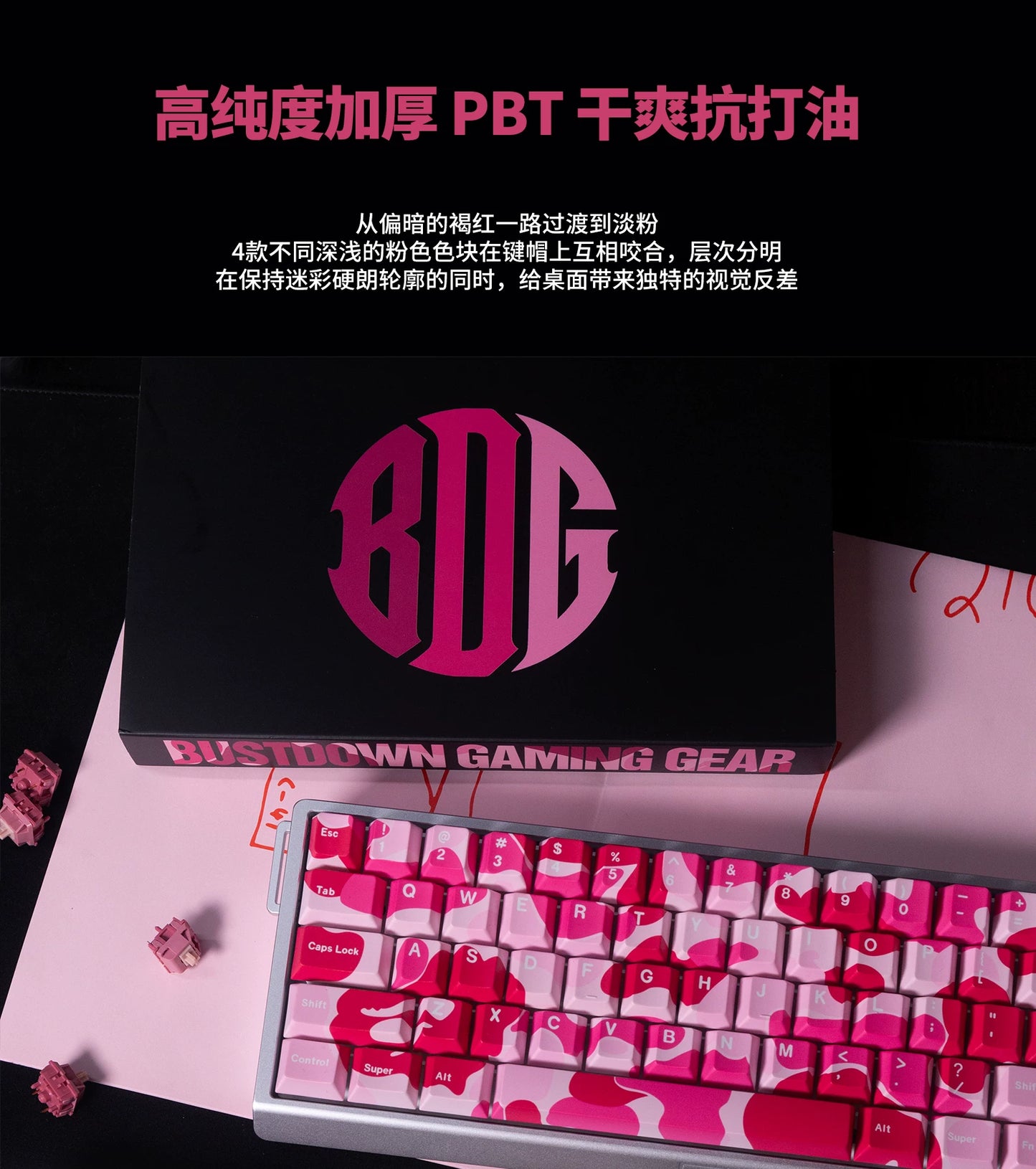 #0273 Pink Camo Keycap Cherry Profile(Please Check Matching Keyboard Layout)