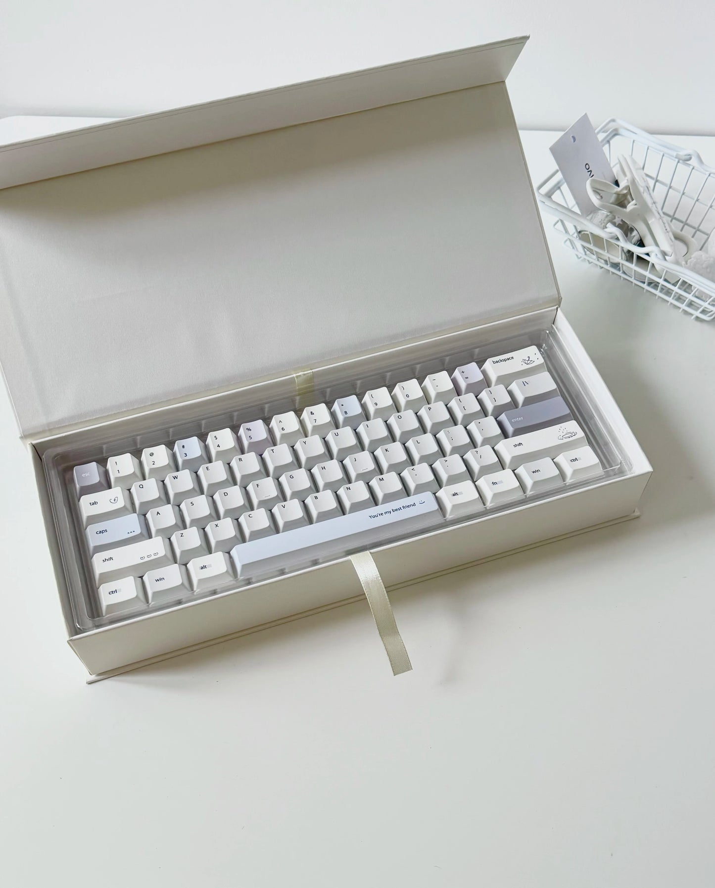 #0296 Minimalist Pale Blue White & Gray Keycap Set – Retro Japanese Style PBT Keycaps for Mechanical Keyboards Designed By Mochi Lab