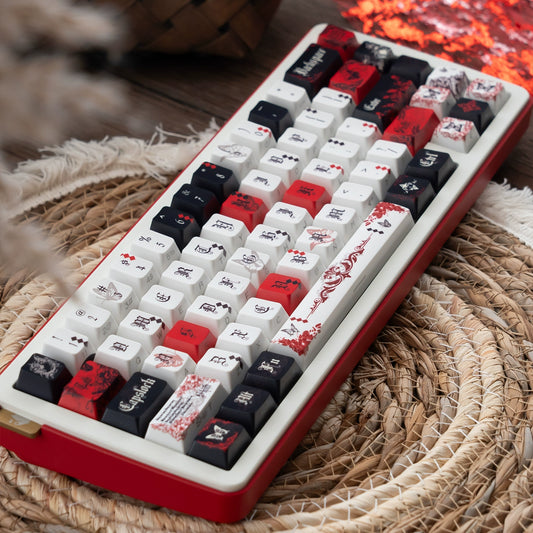 #0227 Ink Butterfly Black and Red Keycap Cherry Profile 131 Keys Side-printed Designed By URE(not including keyboard)
