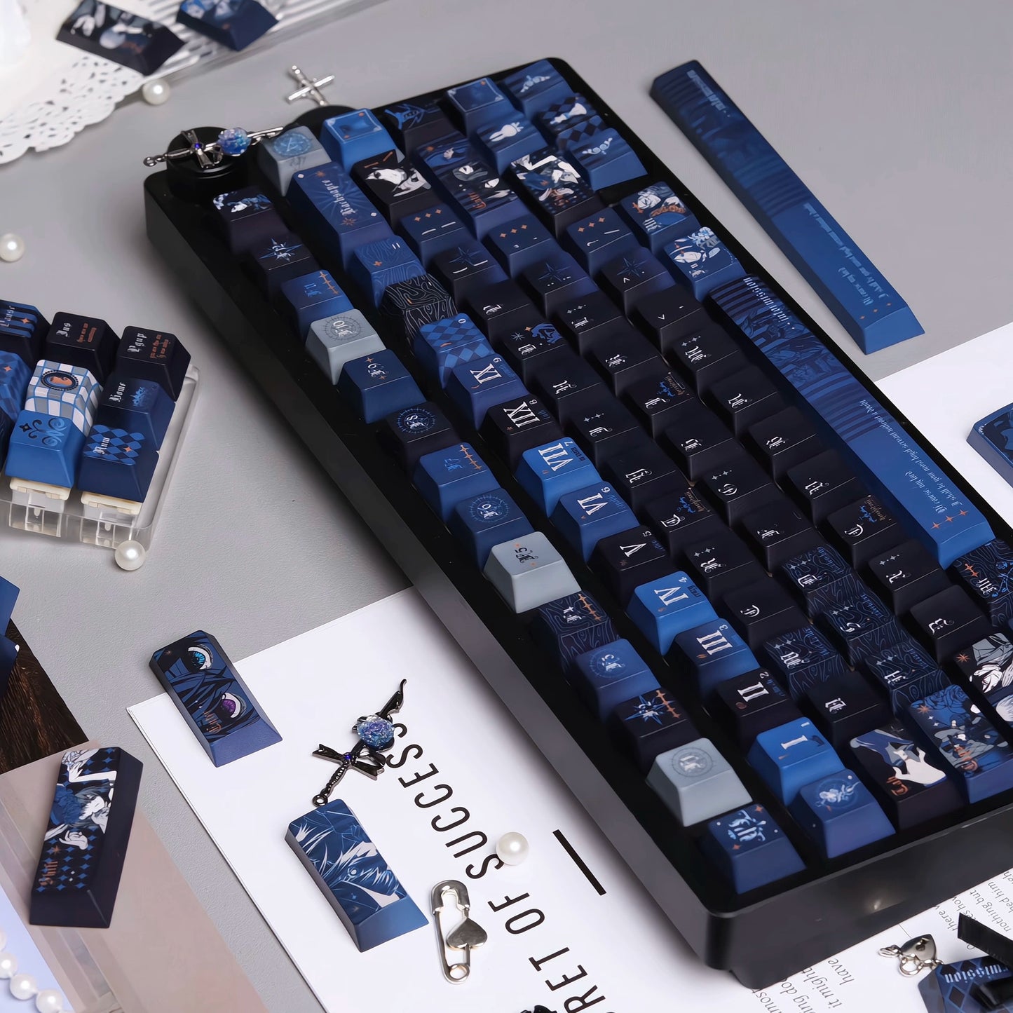 #0247 Black Deacon Themed Keycaps Cobalt Blue Ink Black Cool Style（not including keyboard）