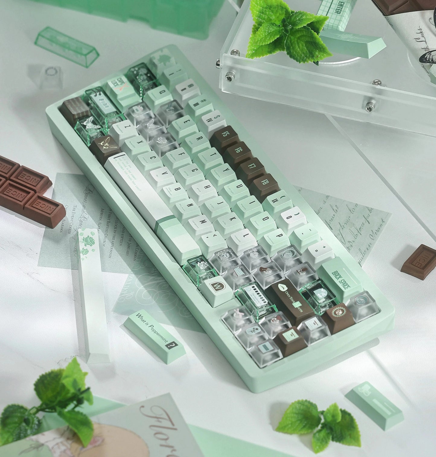 #0241 Mint Chocolate Mambo Keycap Green Brown Keycap Cherry Profile (not including keyboard)