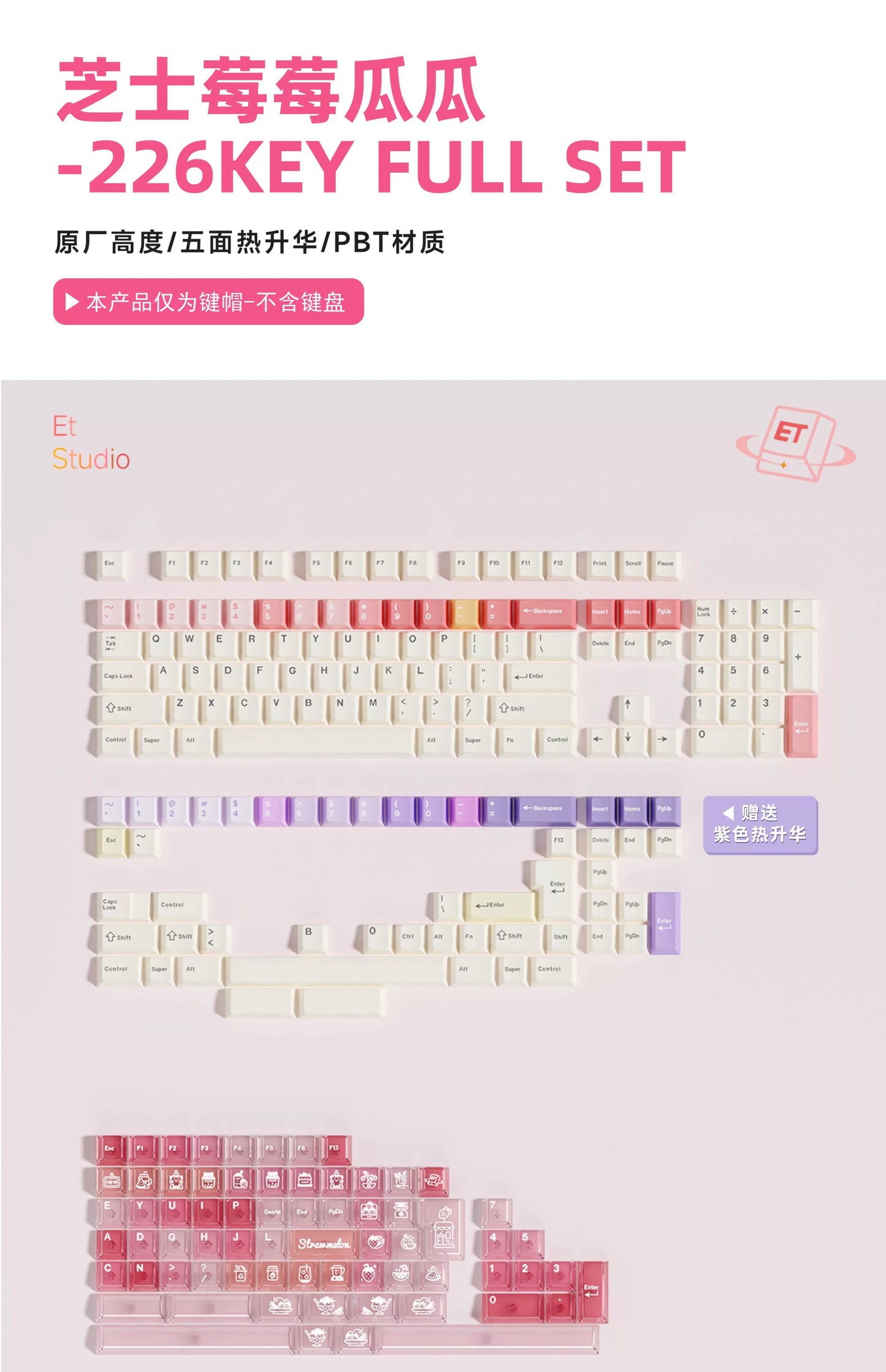 #0224 Cheese Berry Melon Pink Purple Cute Keycap Cherry Profile Designed By ET Studio（not including keyboard)）
