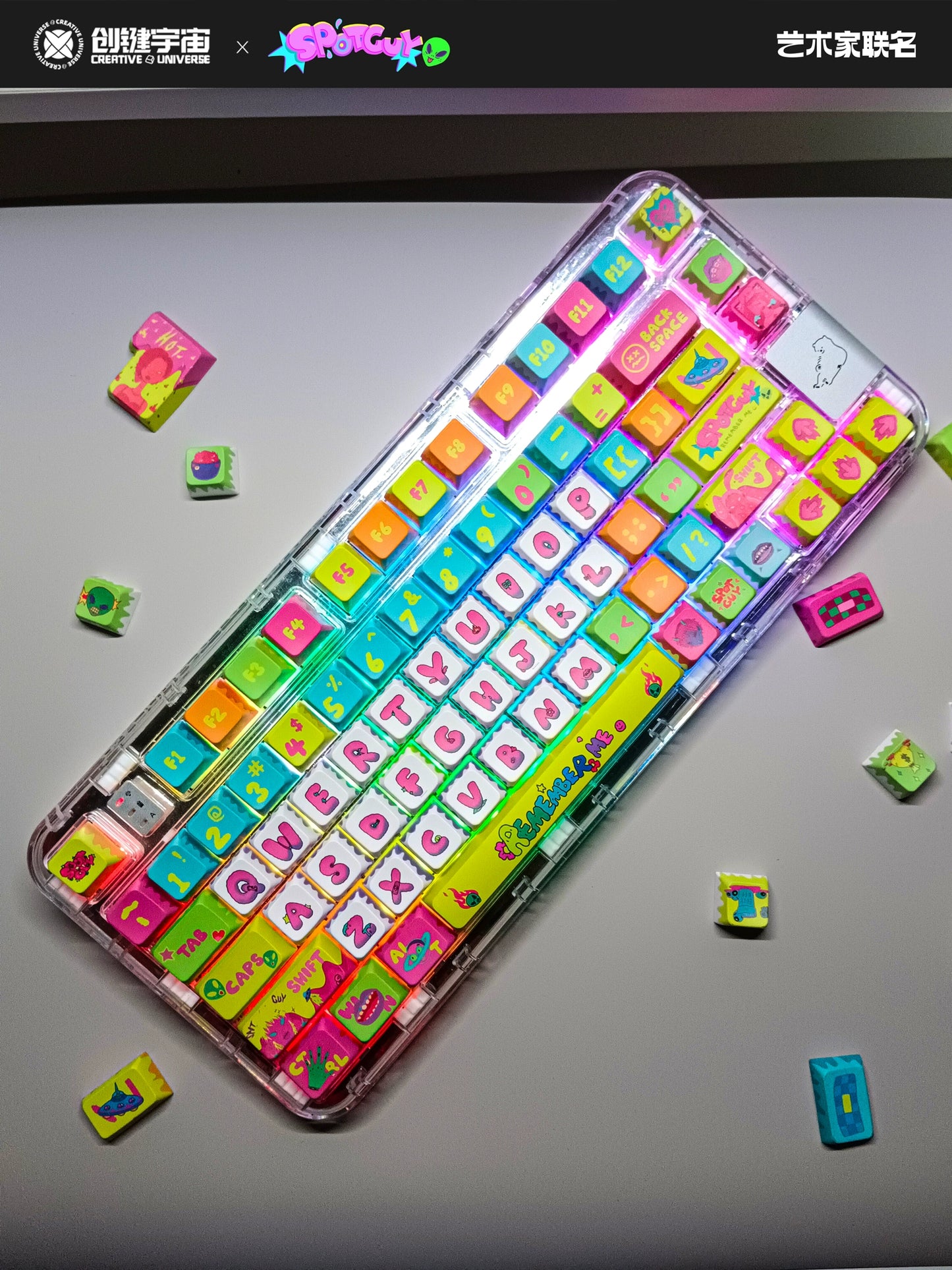 treet art style with fluorescent color palette Creative Universe X Yokilea Artists Spot Boy Theme Co Branded 136 Keys MDA Profile Keycaps