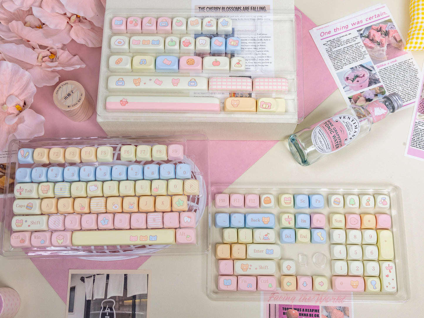 100 Bear Diary Cute Yellow Pink Blue MOA Keycaps 136-keys