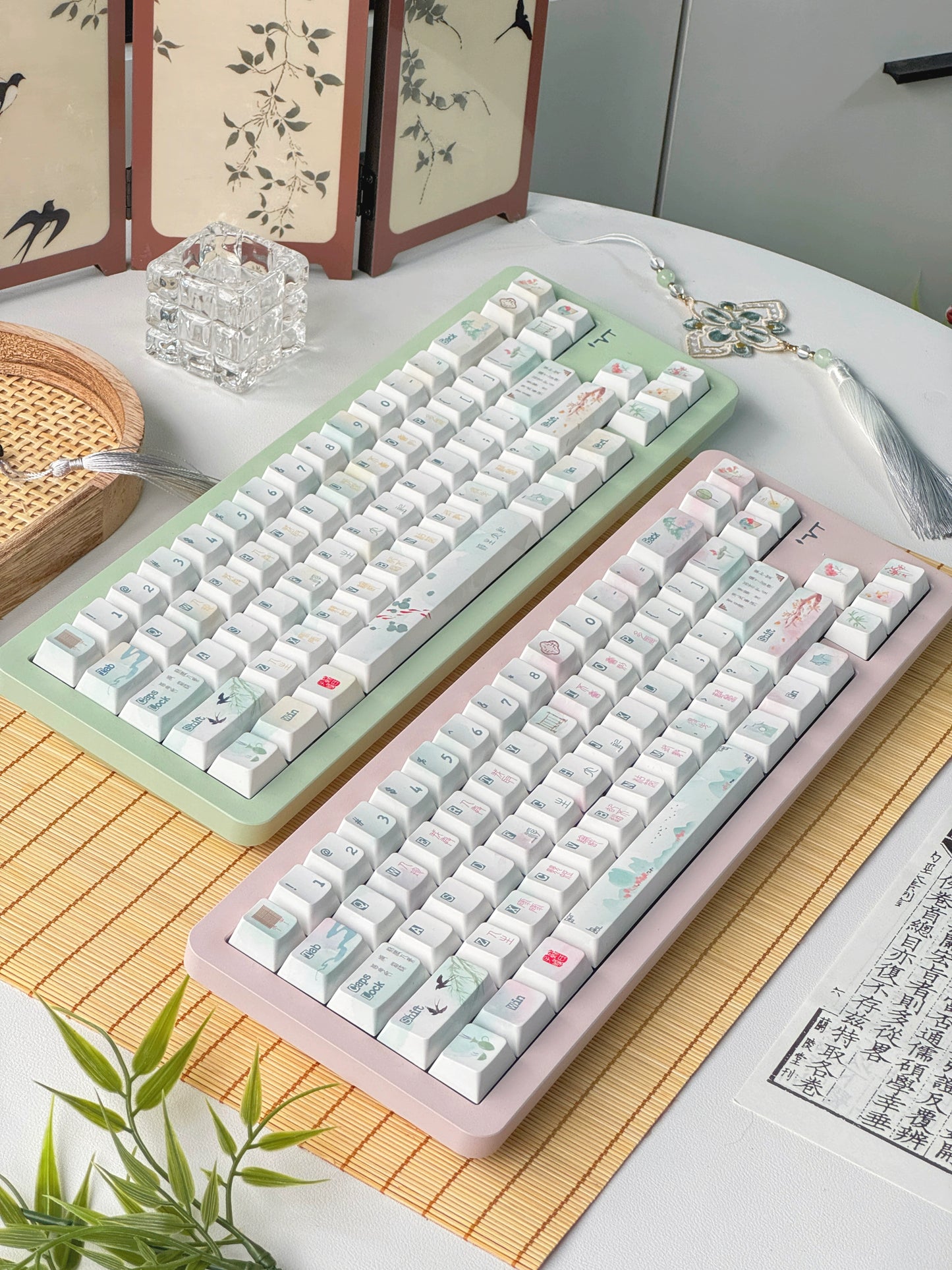 #0228 Floating Life Memoirs Pink Green Chinese Ancient Style Fresh Keycap Cherry Profile Designed By MoCoo（not including keyboard）