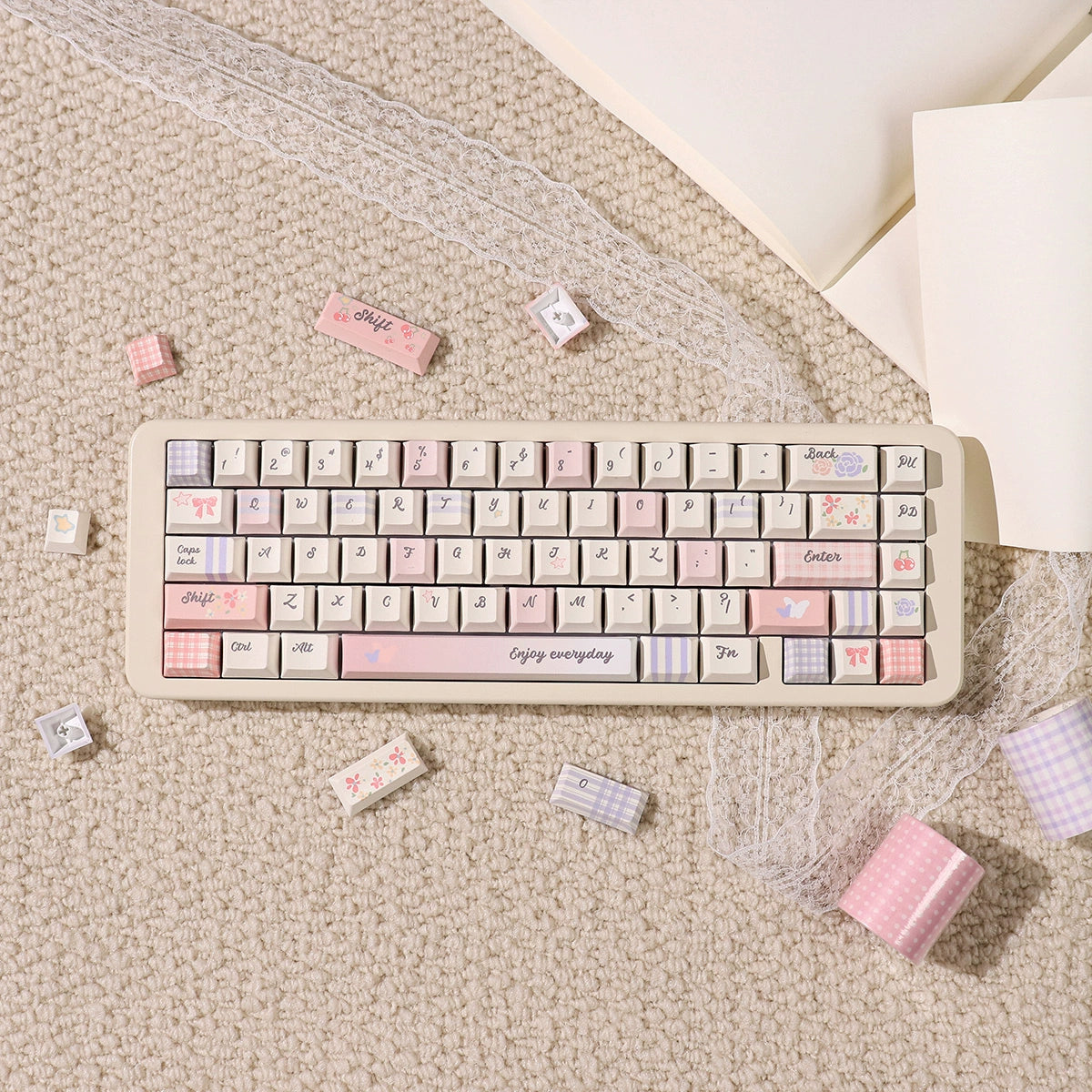 043 Pastel Pink Blue Grids Garden Keycap Cherry/ MOA Profile 152 keys BeeFun design