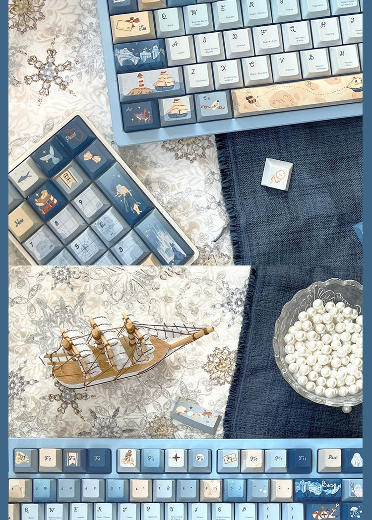 085 Nautical Chart Blue Retro Ocean Theme 138-keys Keycap